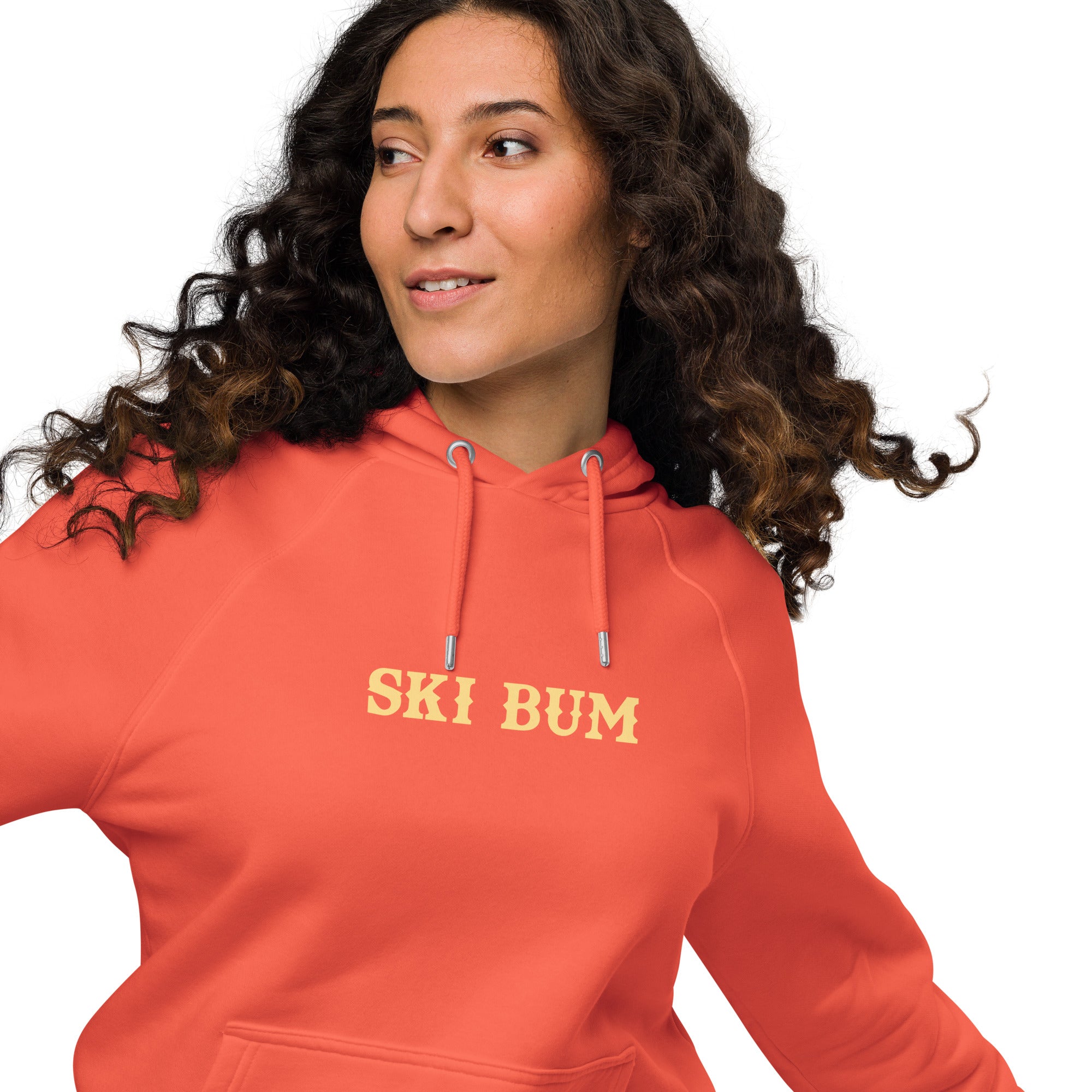 Unisex eco raglan hoodie Ski Bum light text