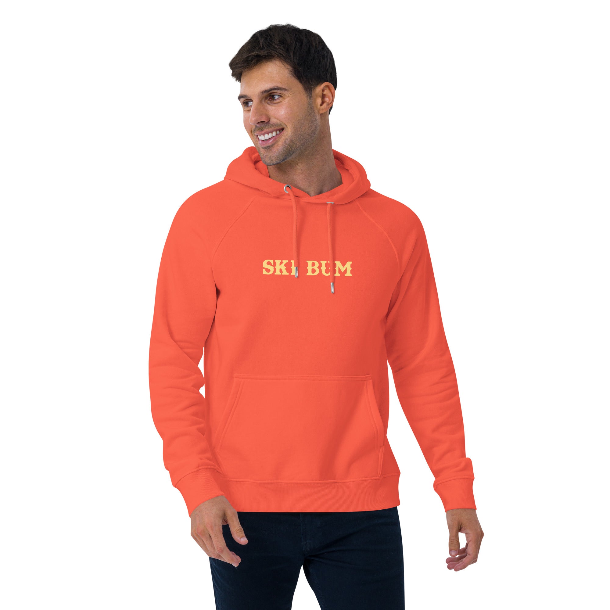 Unisex eco raglan hoodie Ski Bum light text