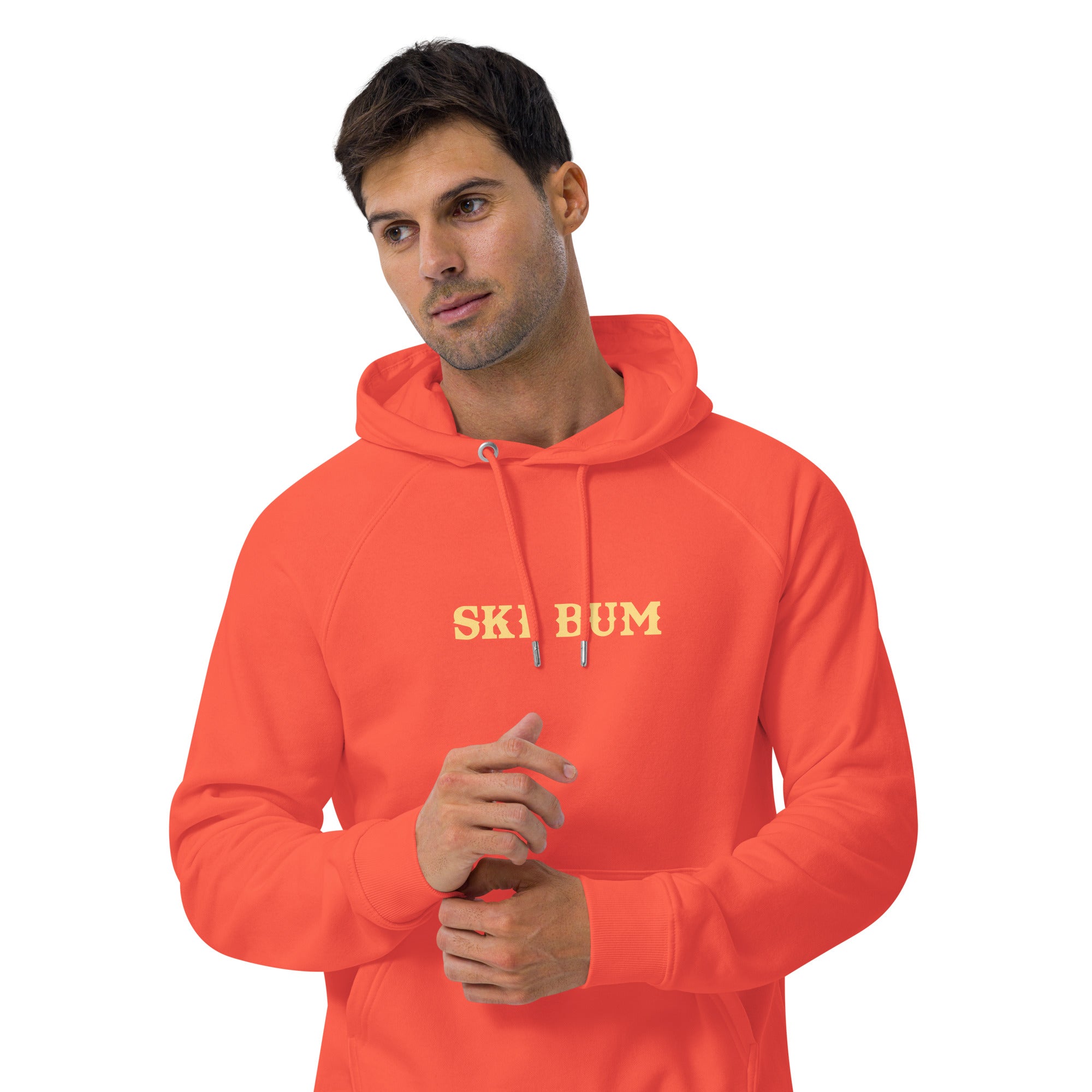 Unisex eco raglan hoodie Ski Bum light text