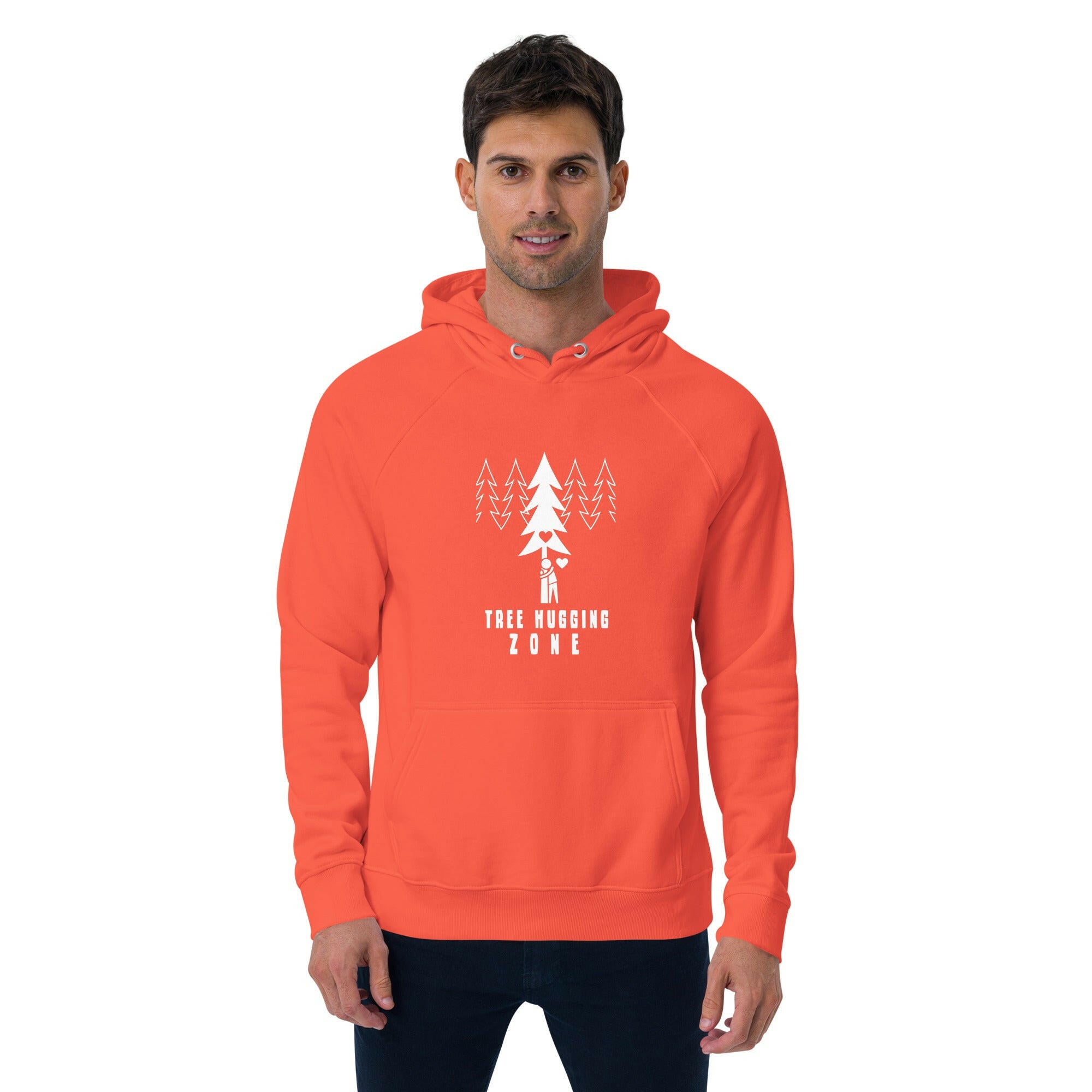 Unisex eco raglan hoodie Tree hugging zone on dark colors