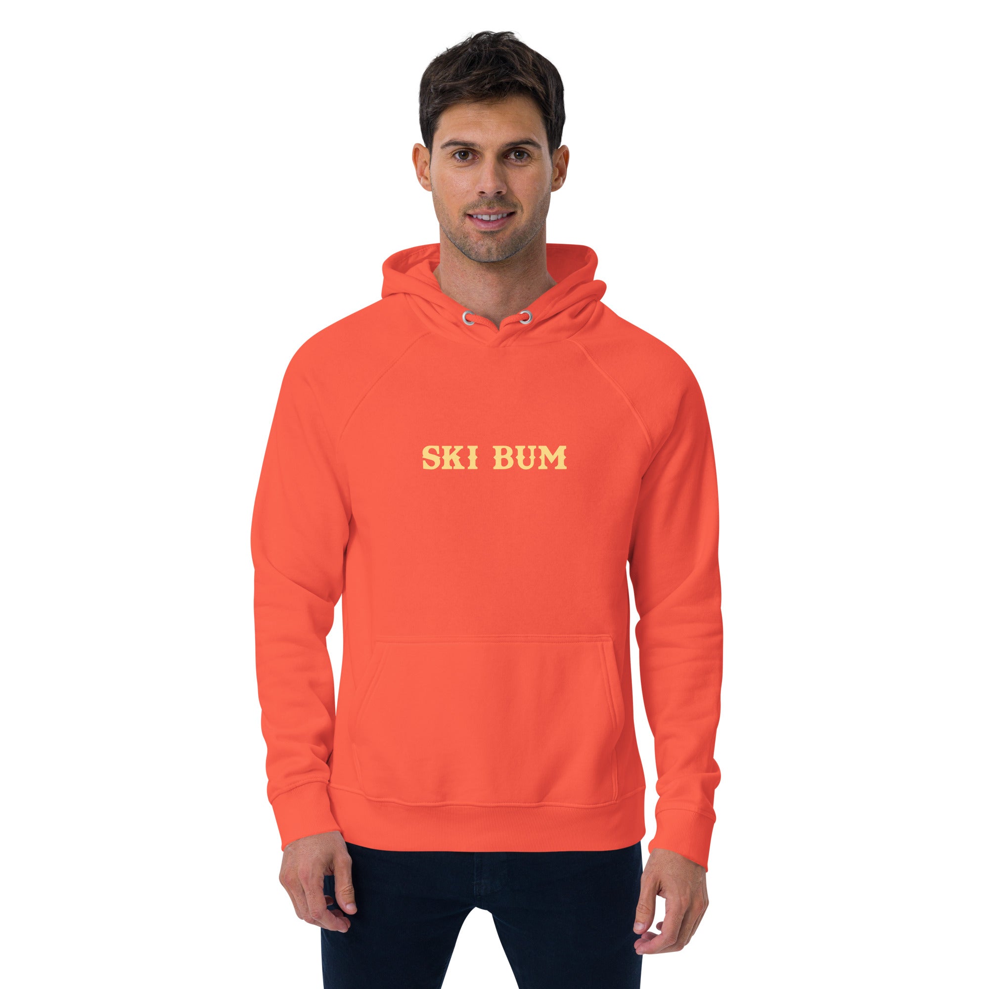 Unisex eco raglan hoodie Ski Bum light text