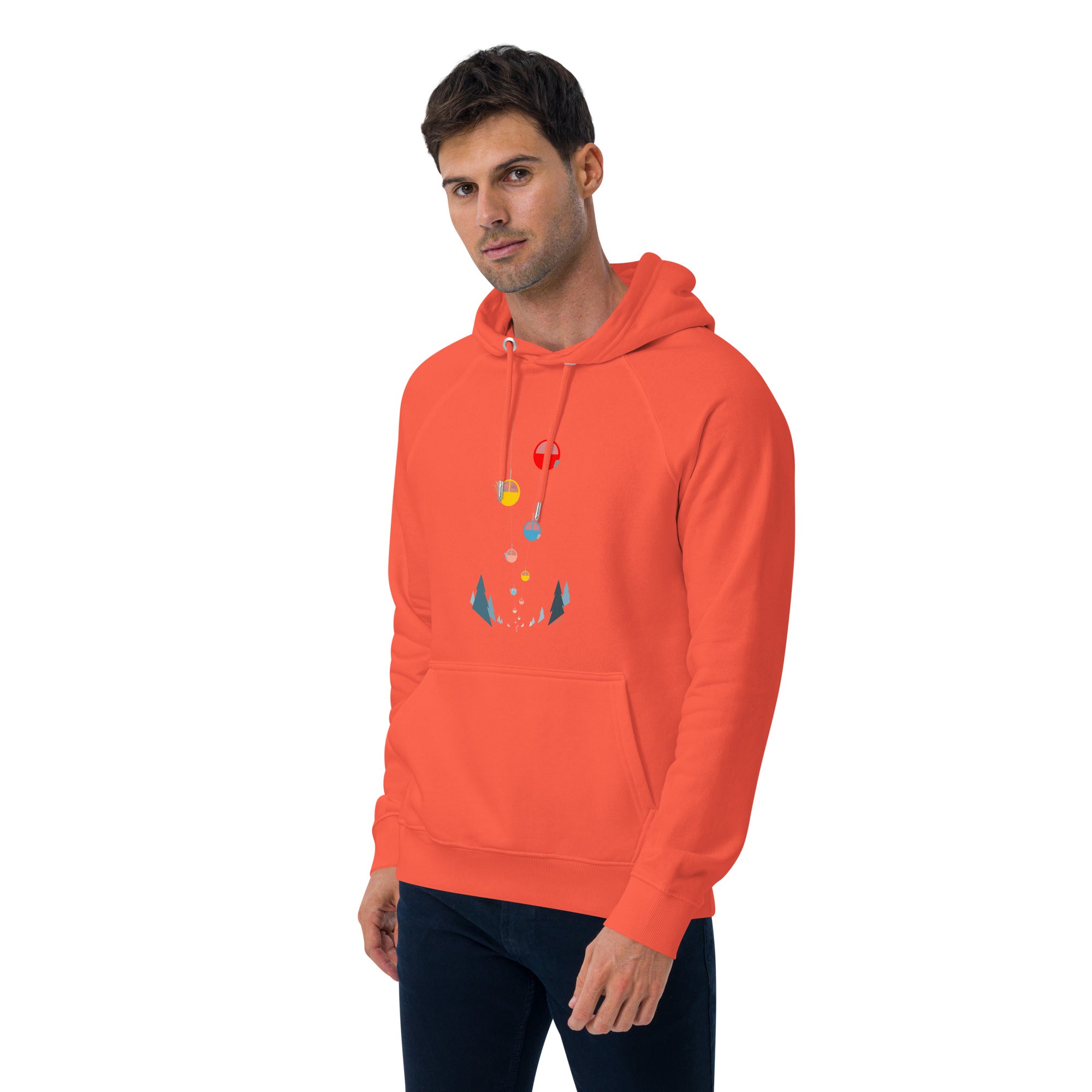 Unisex eco raglan hoodie Gondolas in the mist