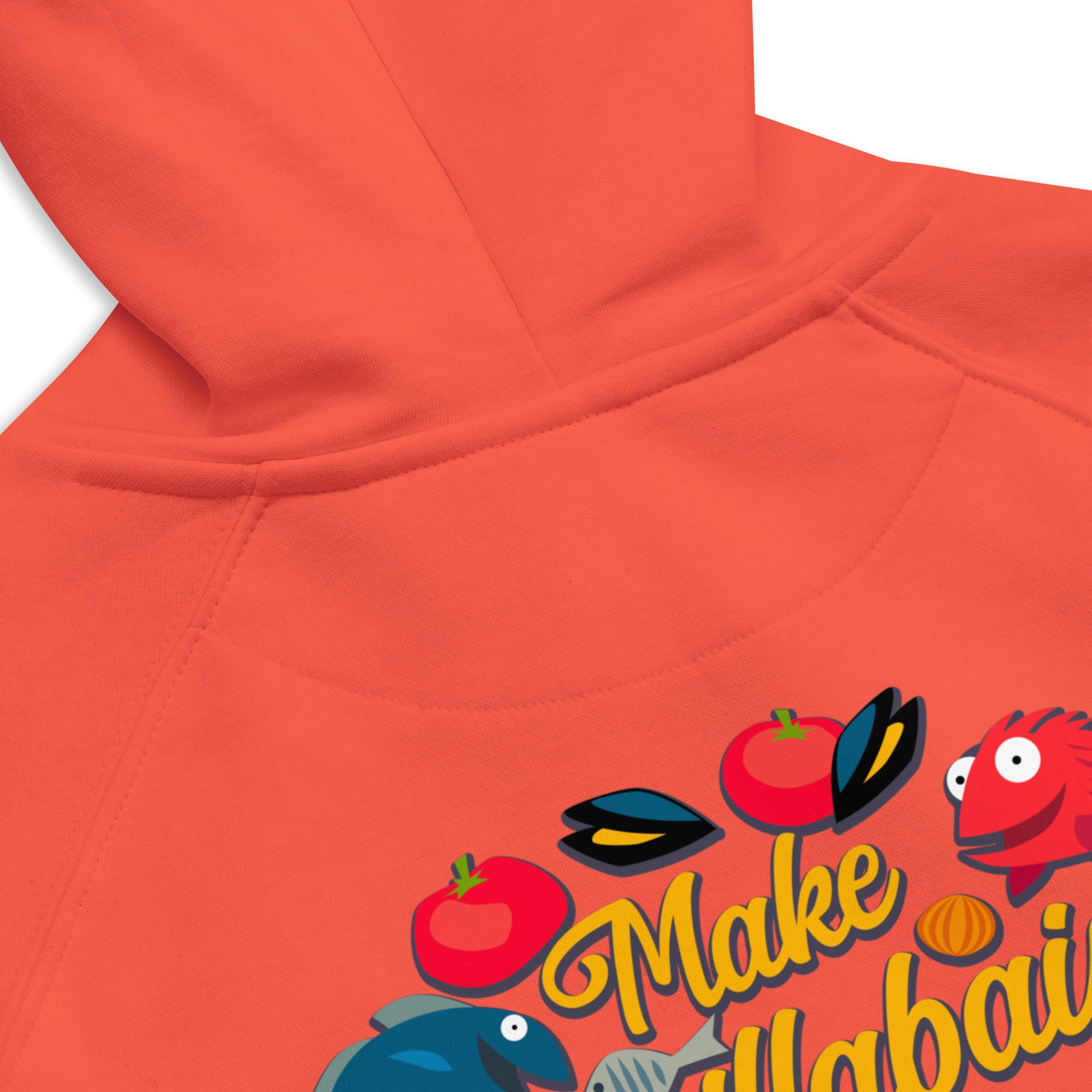 Unisex eco raglan hoodie Make Bouillabaisse Not War embroidered pattern (front) + print (back)