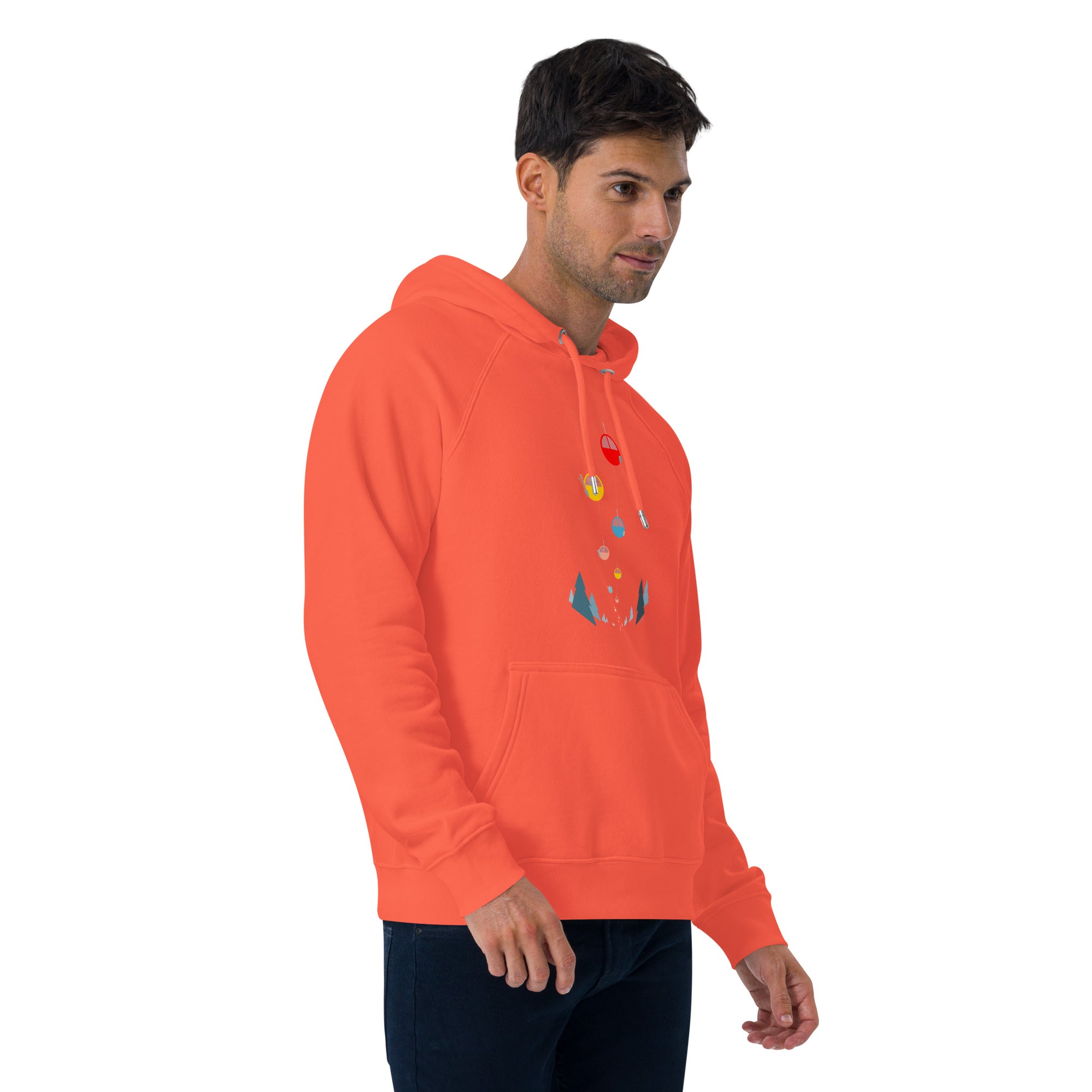 Unisex eco raglan hoodie Gondolas in the mist