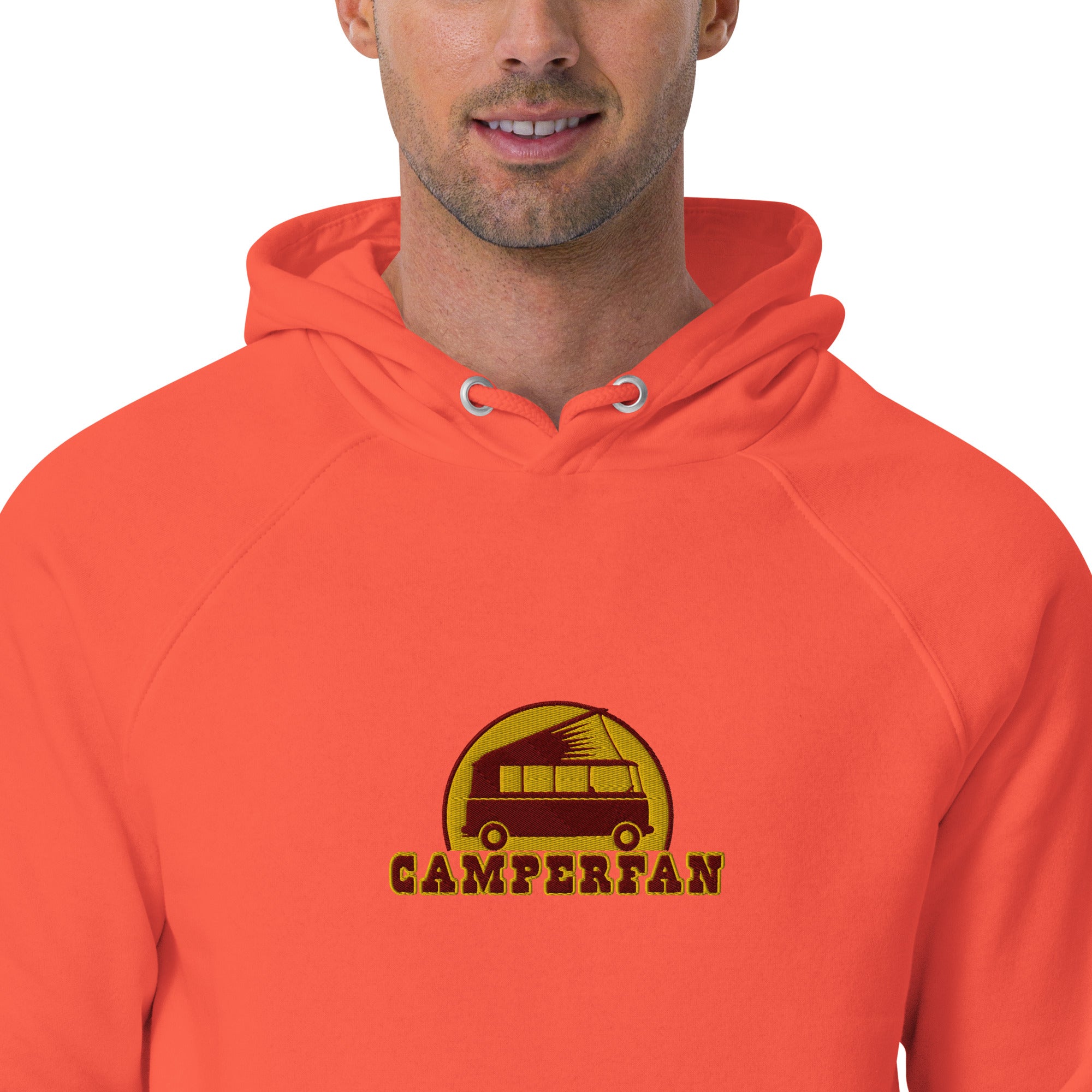 Sweat à capuche écologique Raglan unisexe Camperfan brodé marron/gold