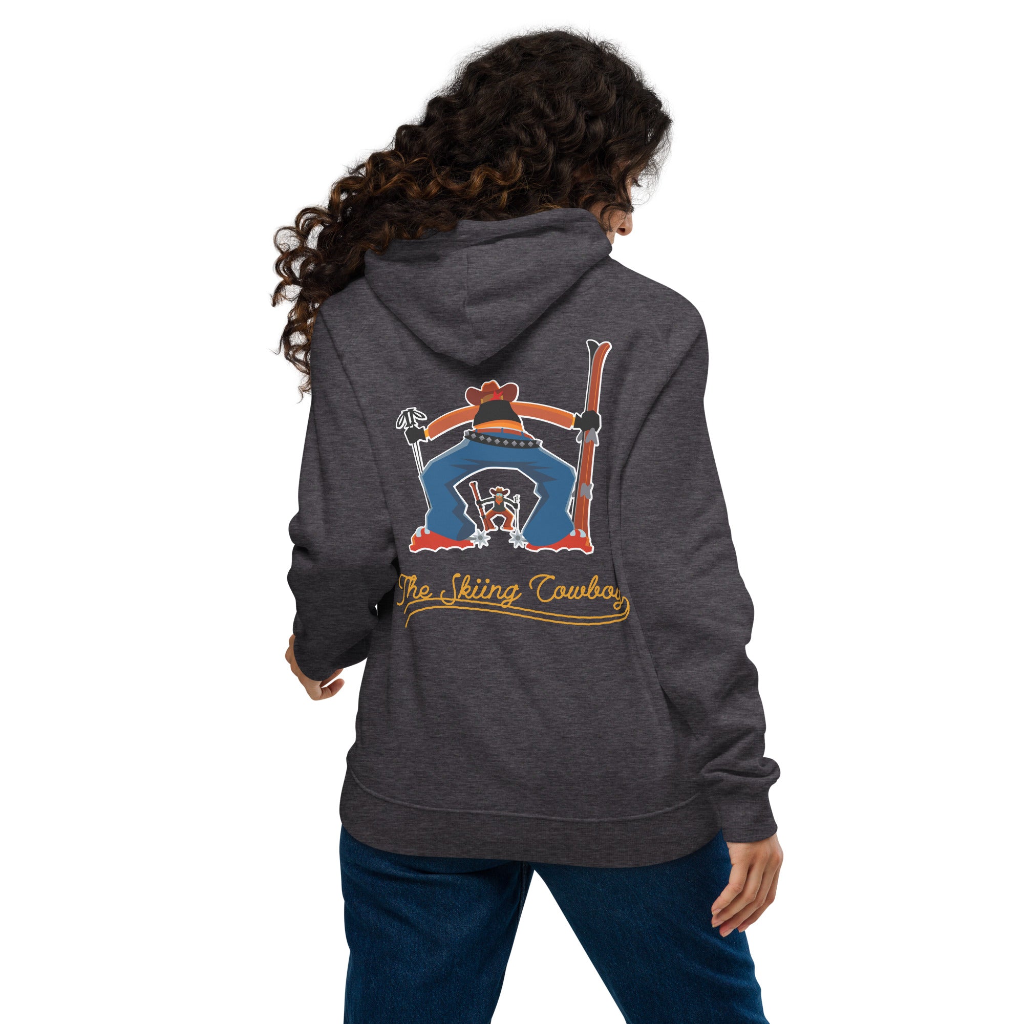 Unisex eco raglan hoodie Skiing Duel Outline (front & back)