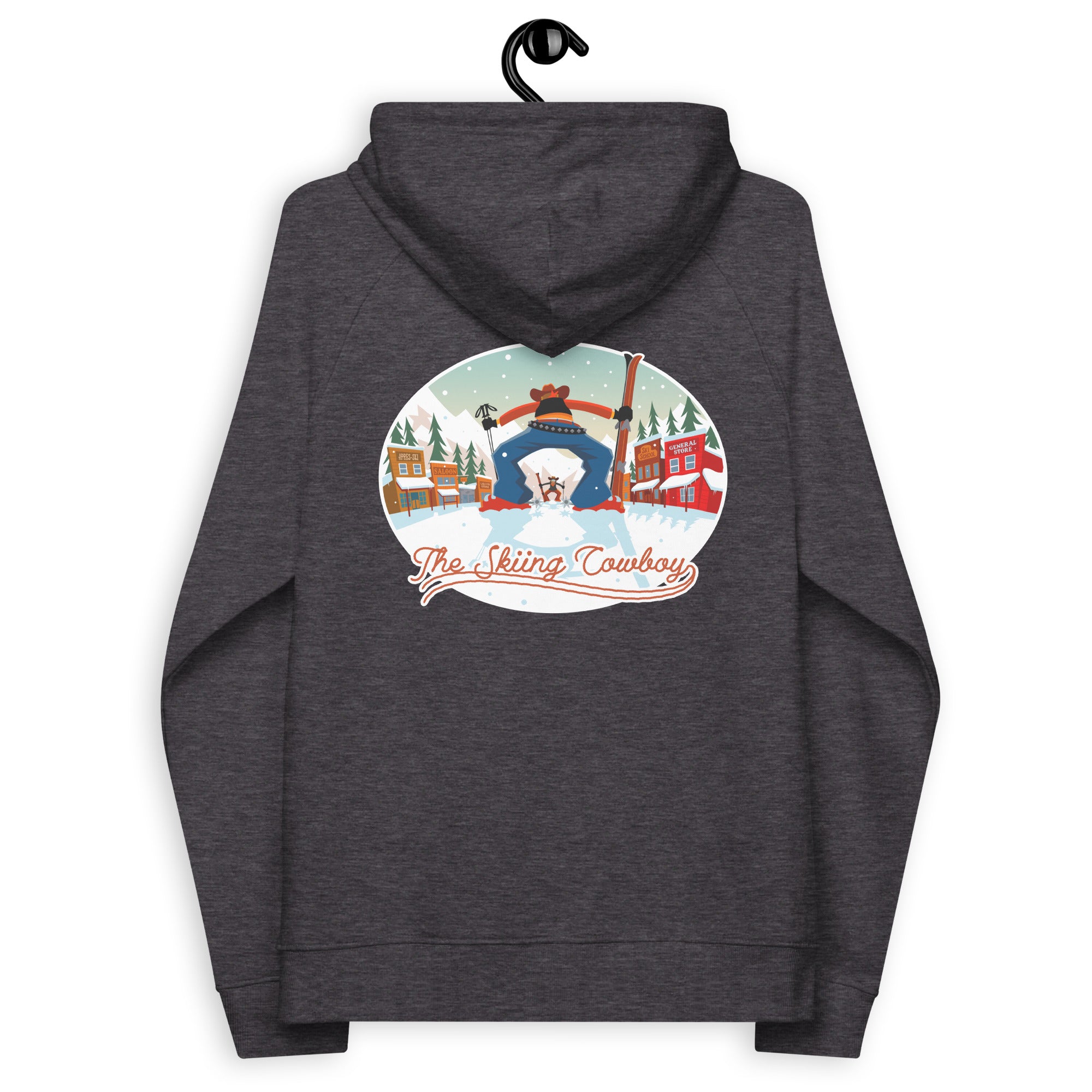 Unisex eco raglan hoodie Skiing Duel (front & back)