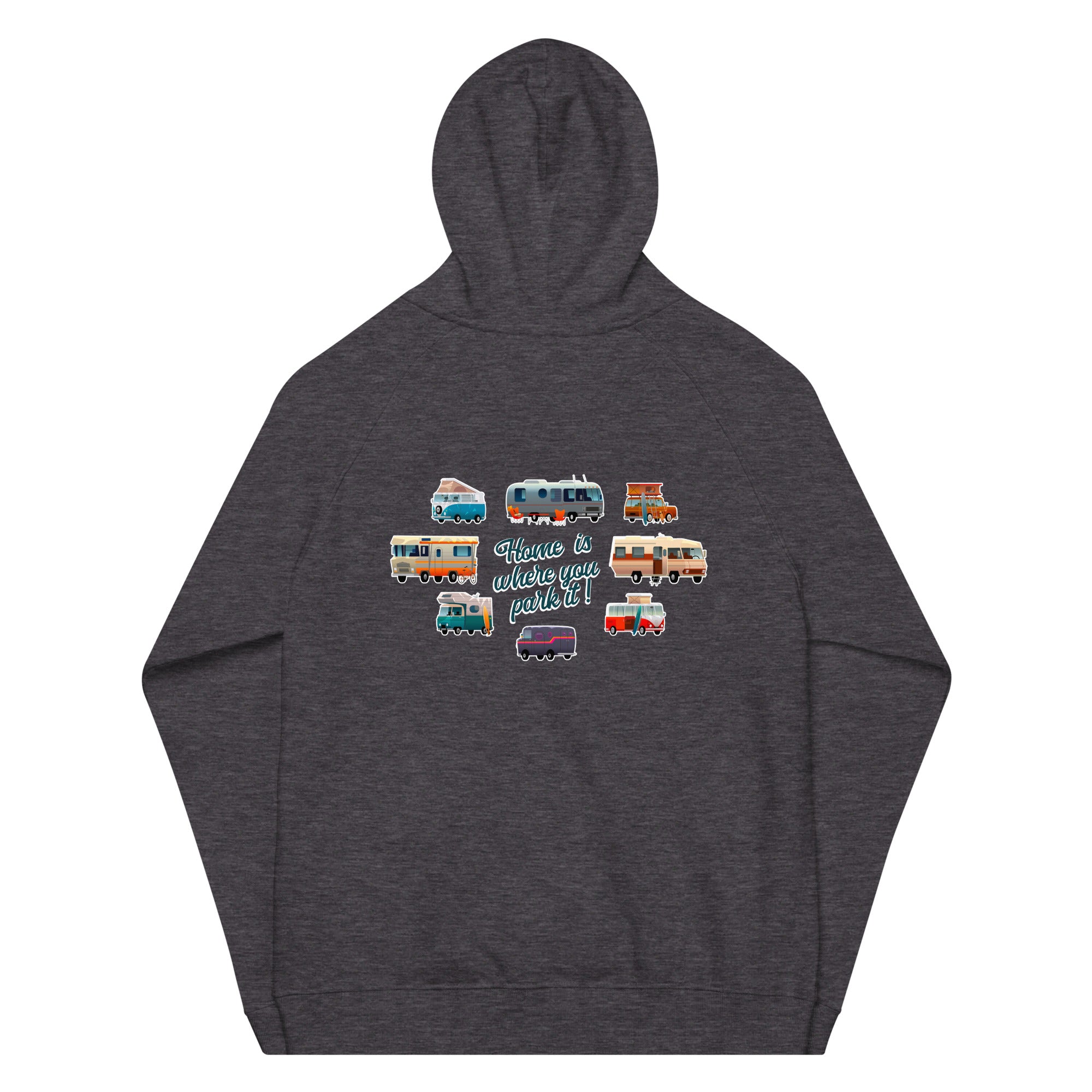 Sweat à capuche écologique Raglan unisexe Square Vintage Campers Home is where you park it brodé blanc