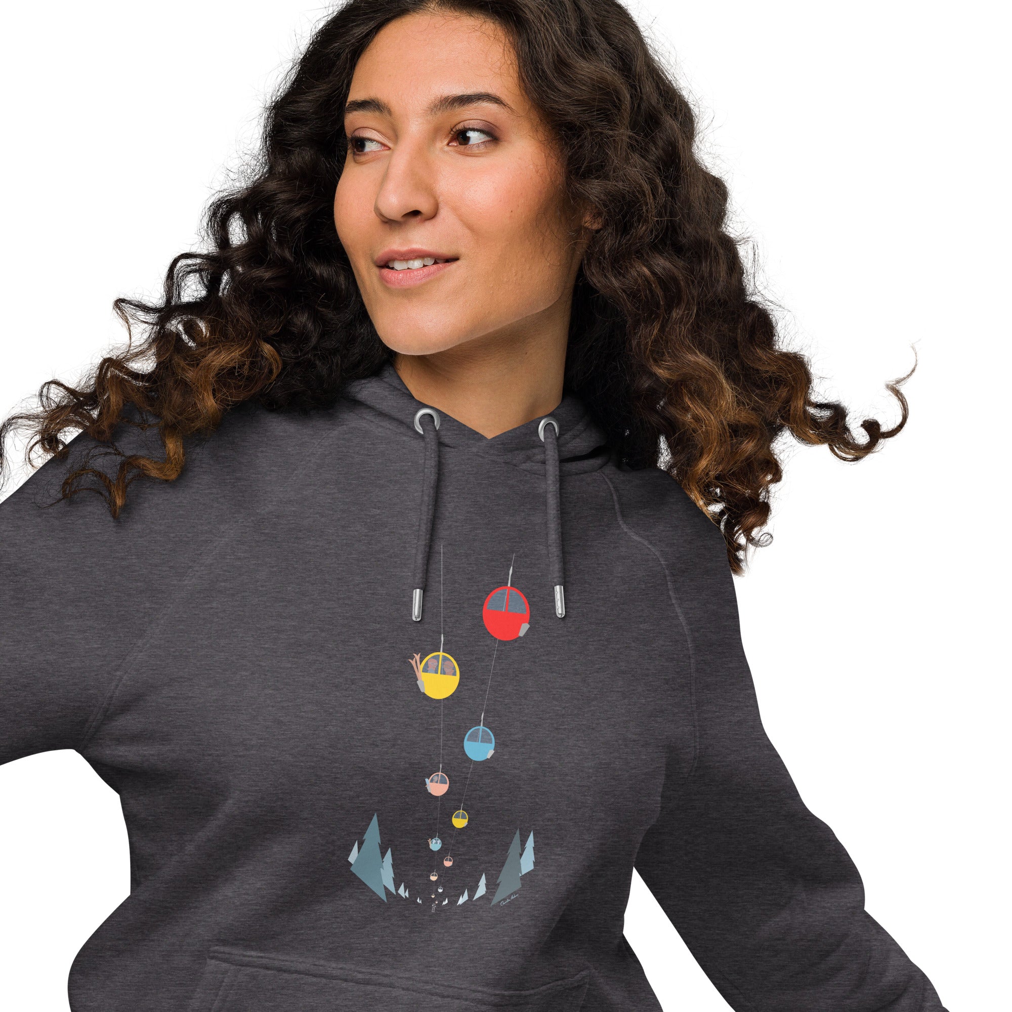 Unisex eco raglan hoodie Gondolas in the mist