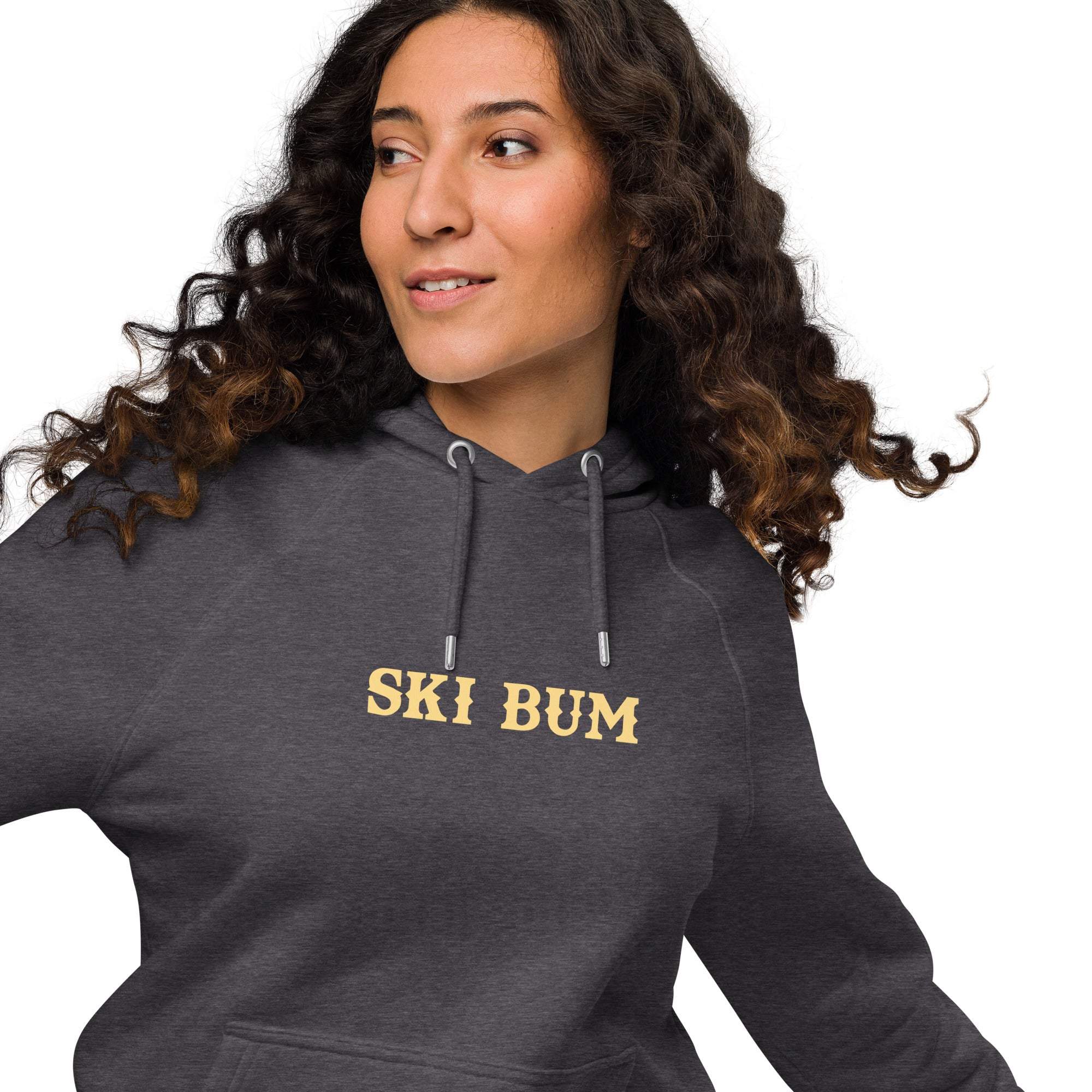 Unisex eco raglan hoodie Ski Bum light text