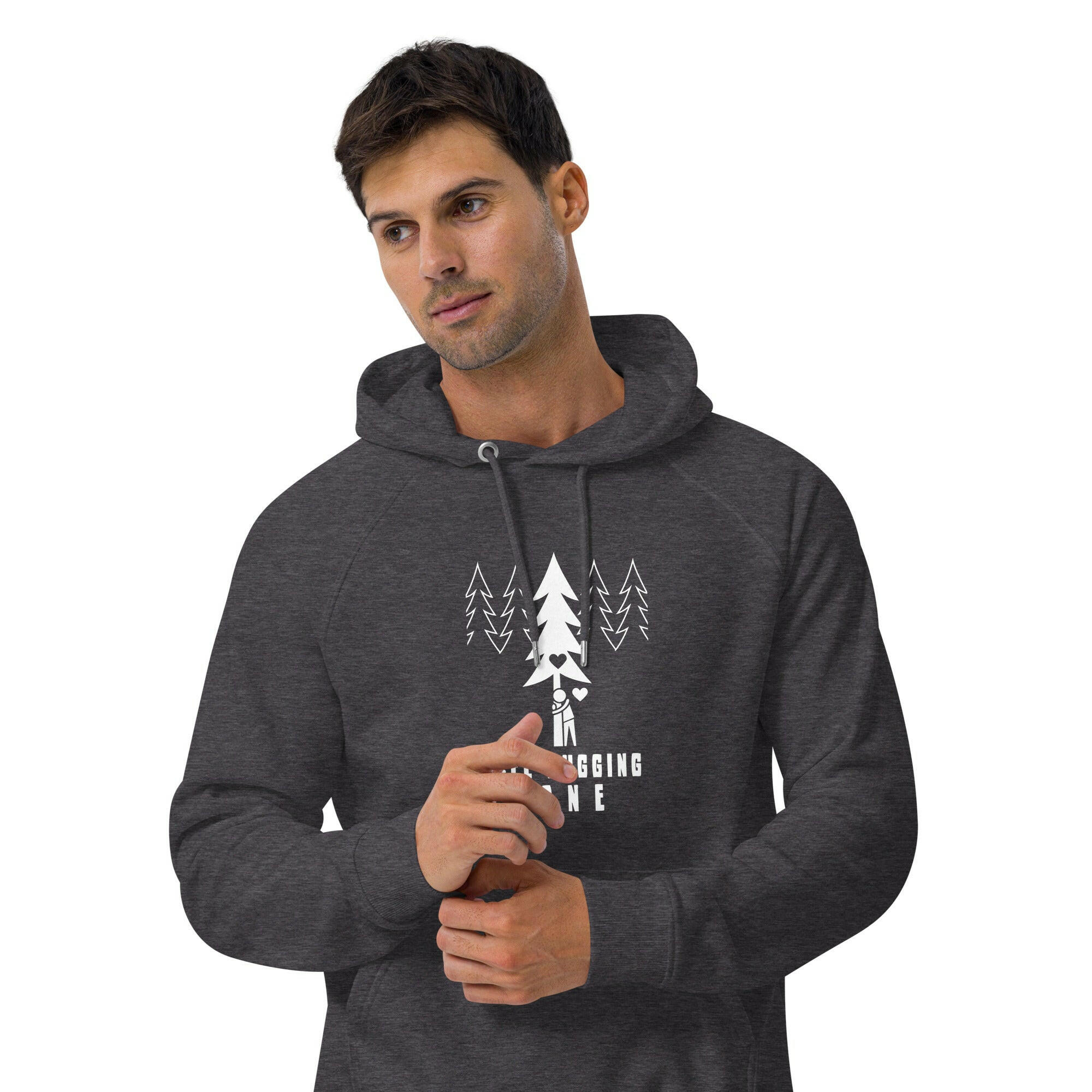 Unisex eco raglan hoodie Tree hugging zone on dark colors