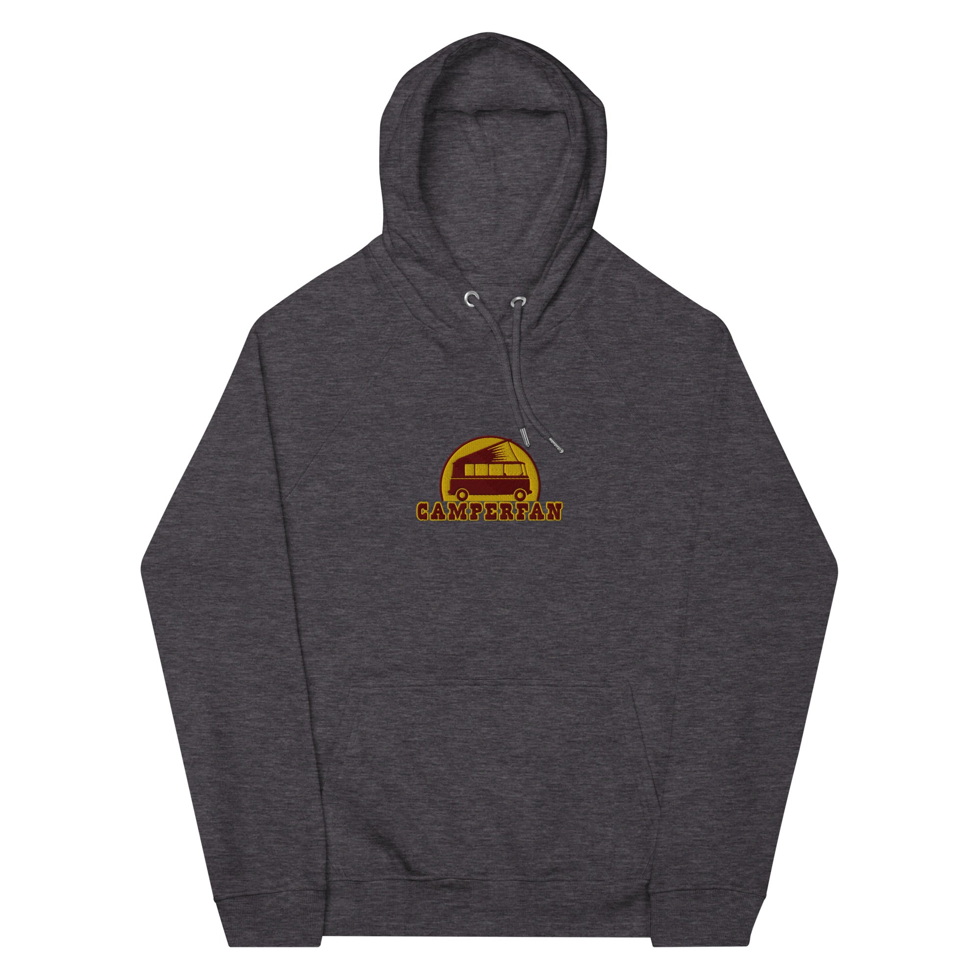 Unisex eco raglan hoodie maroon/gold embroidered pattern