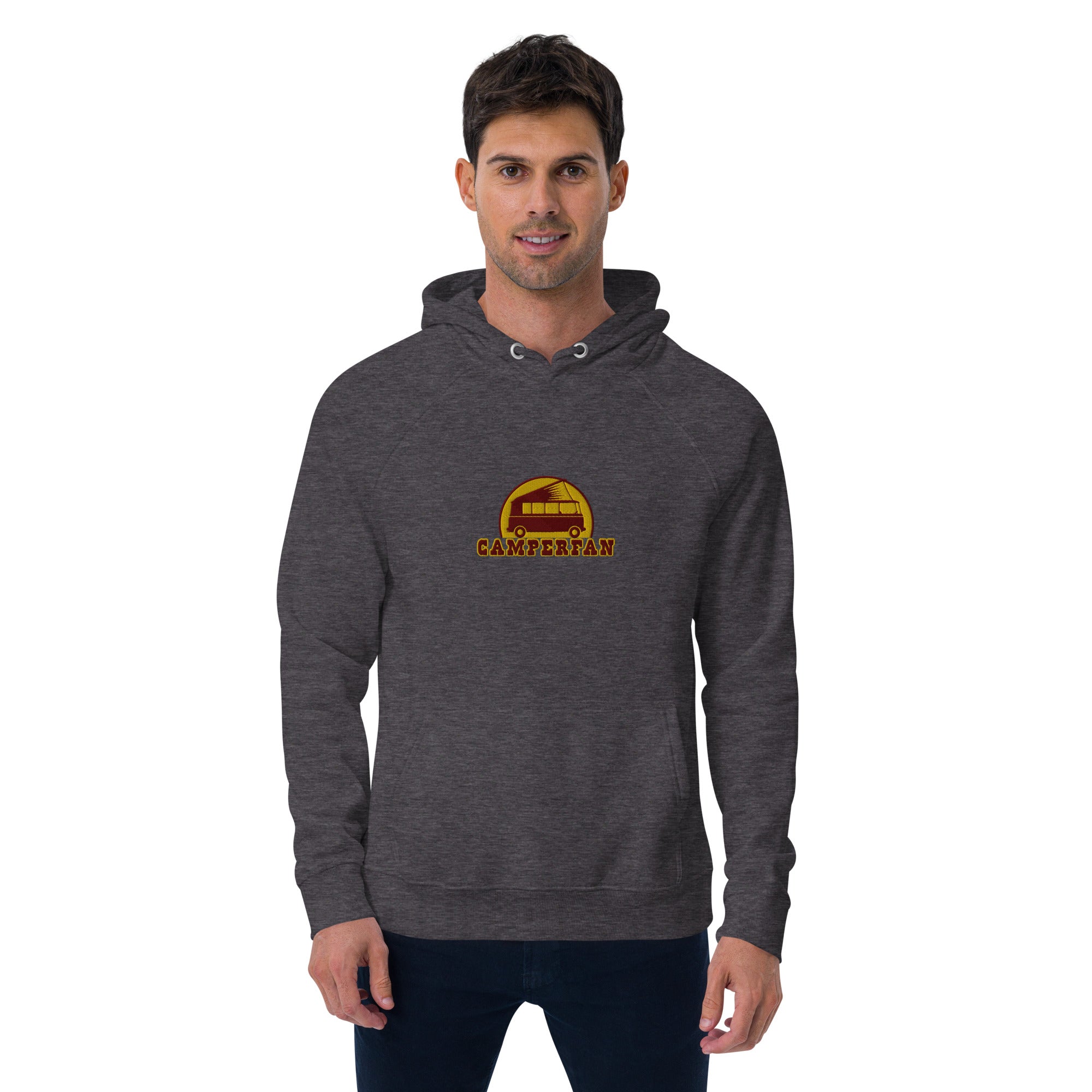 Unisex eco raglan hoodie maroon/gold embroidered pattern