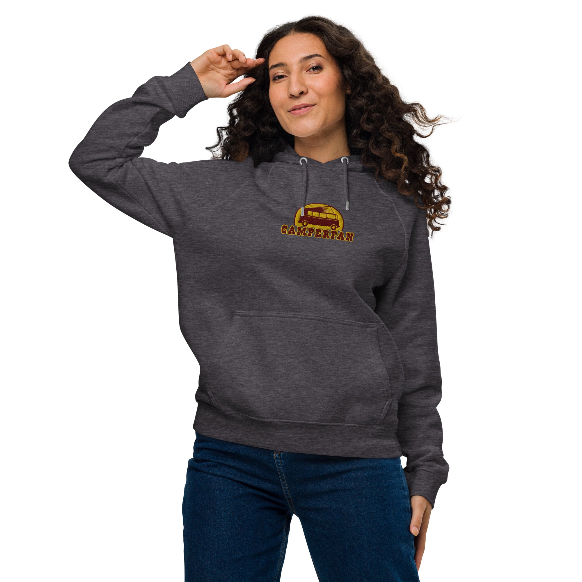 Unisex eco raglan hoodie maroon/gold embroidered pattern