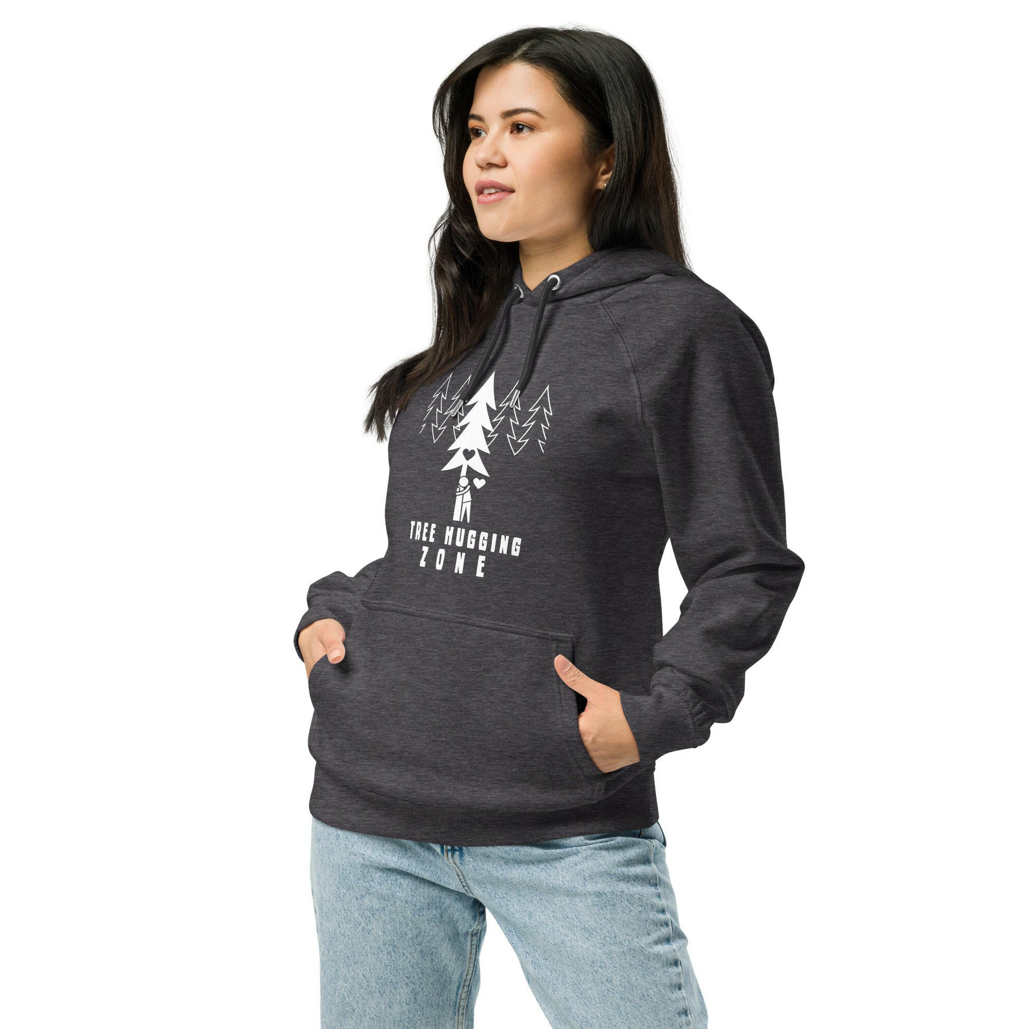 Unisex eco raglan hoodie Tree hugging zone on dark colors