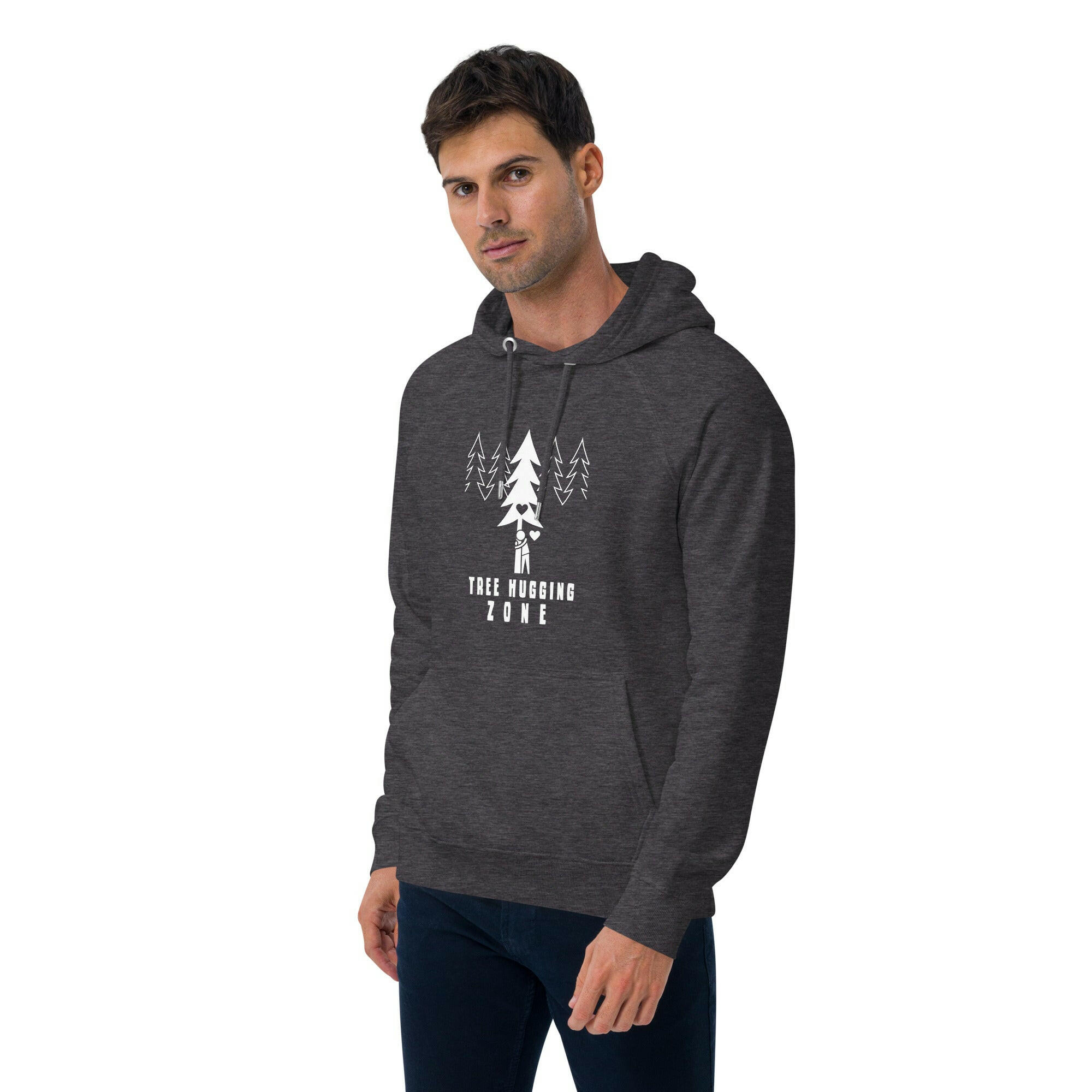 Unisex eco raglan hoodie Tree hugging zone on dark colors