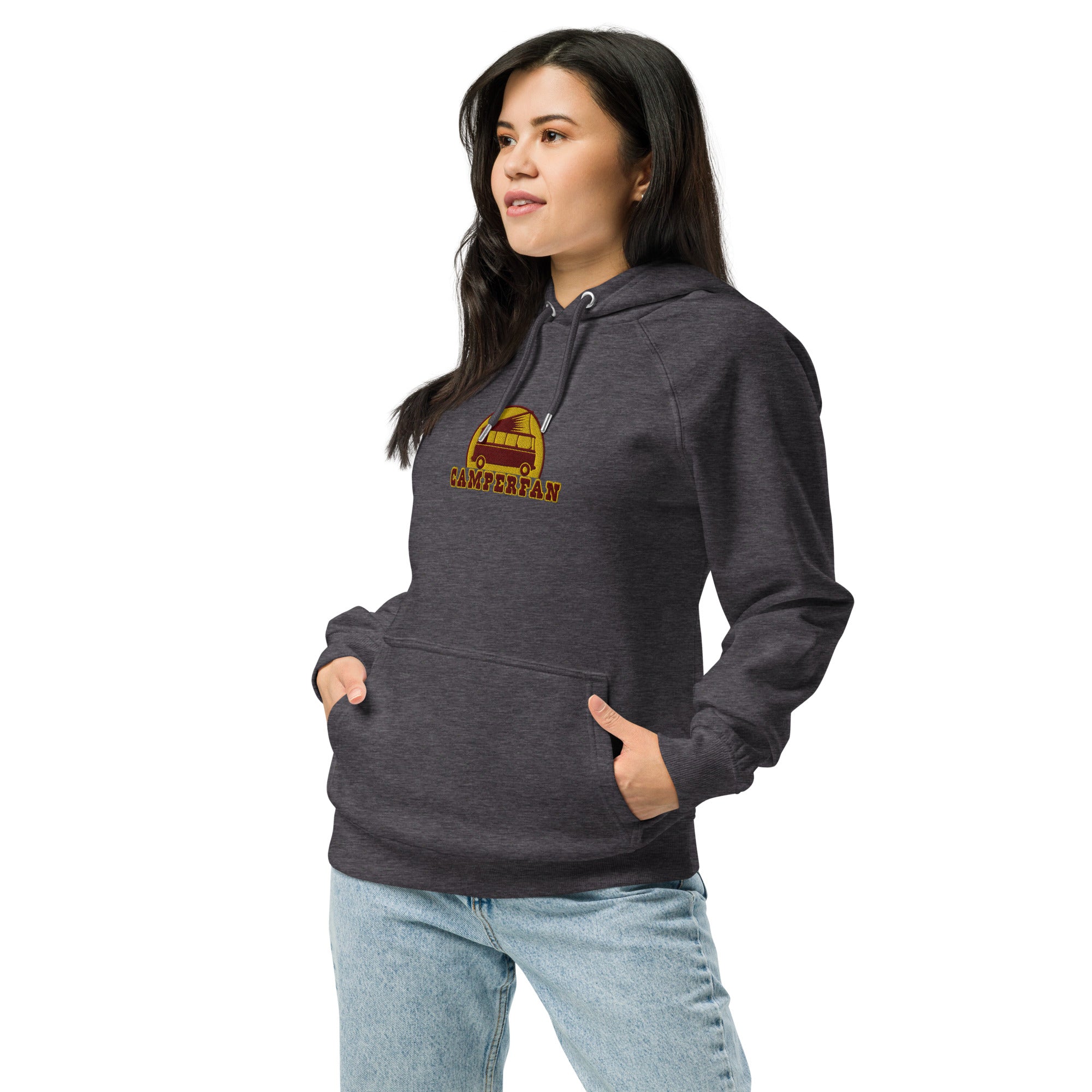 Unisex eco raglan hoodie maroon/gold embroidered pattern