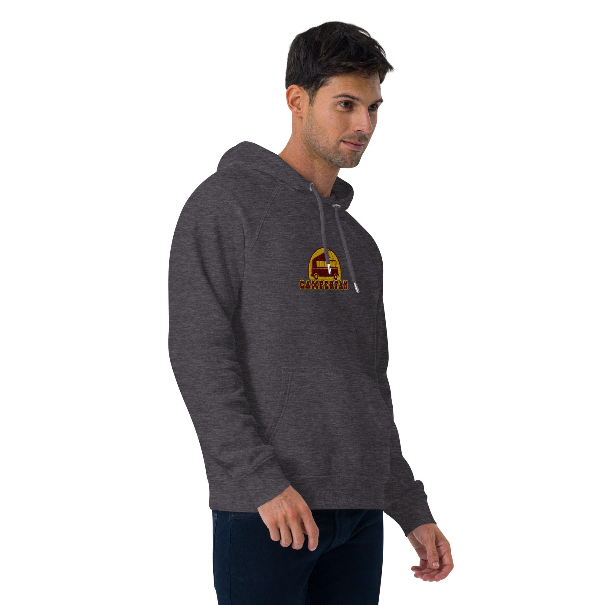 Unisex eco raglan hoodie maroon/gold embroidered pattern