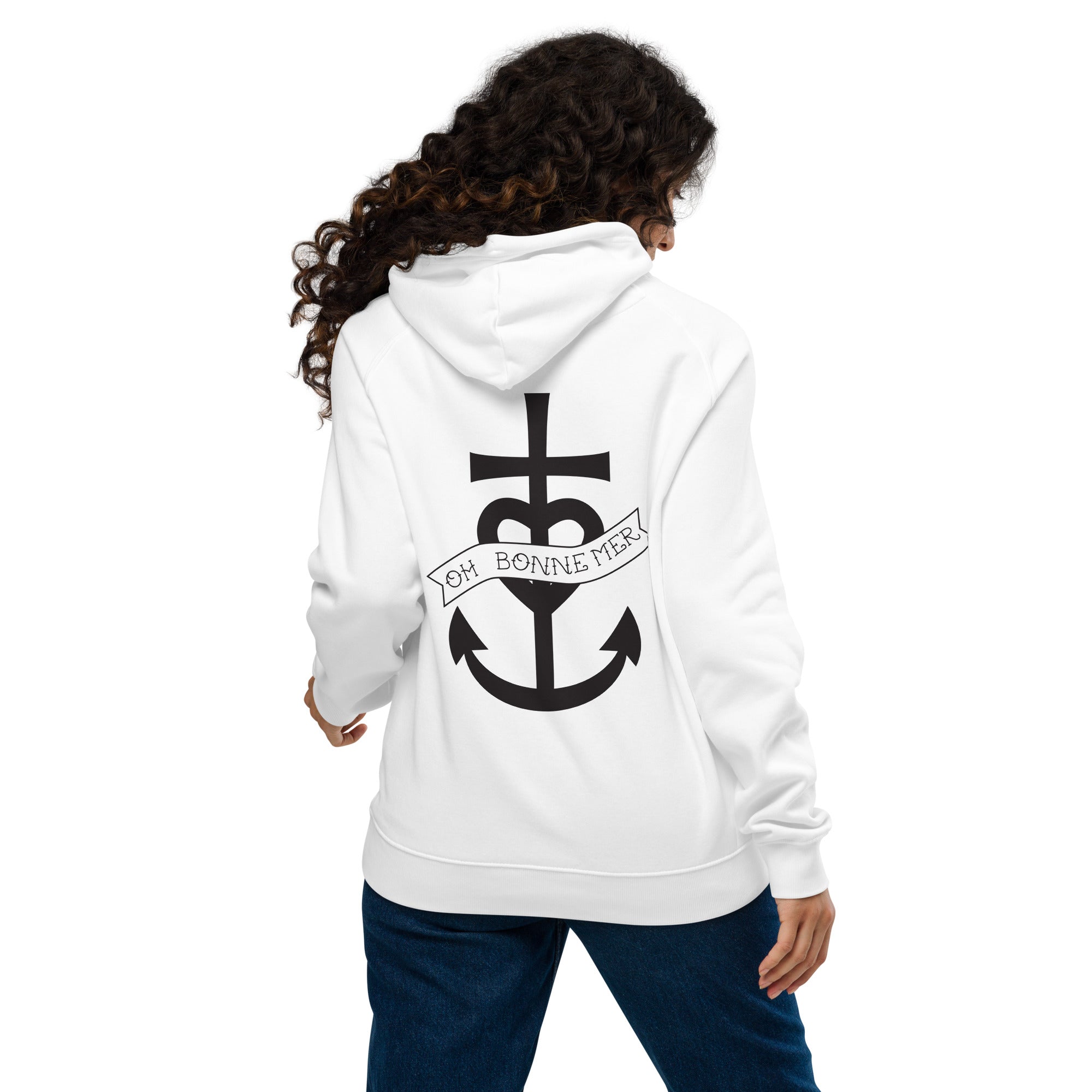 Unisex eco raglan hoodie Oh Bonne Mer 1 (front & back)