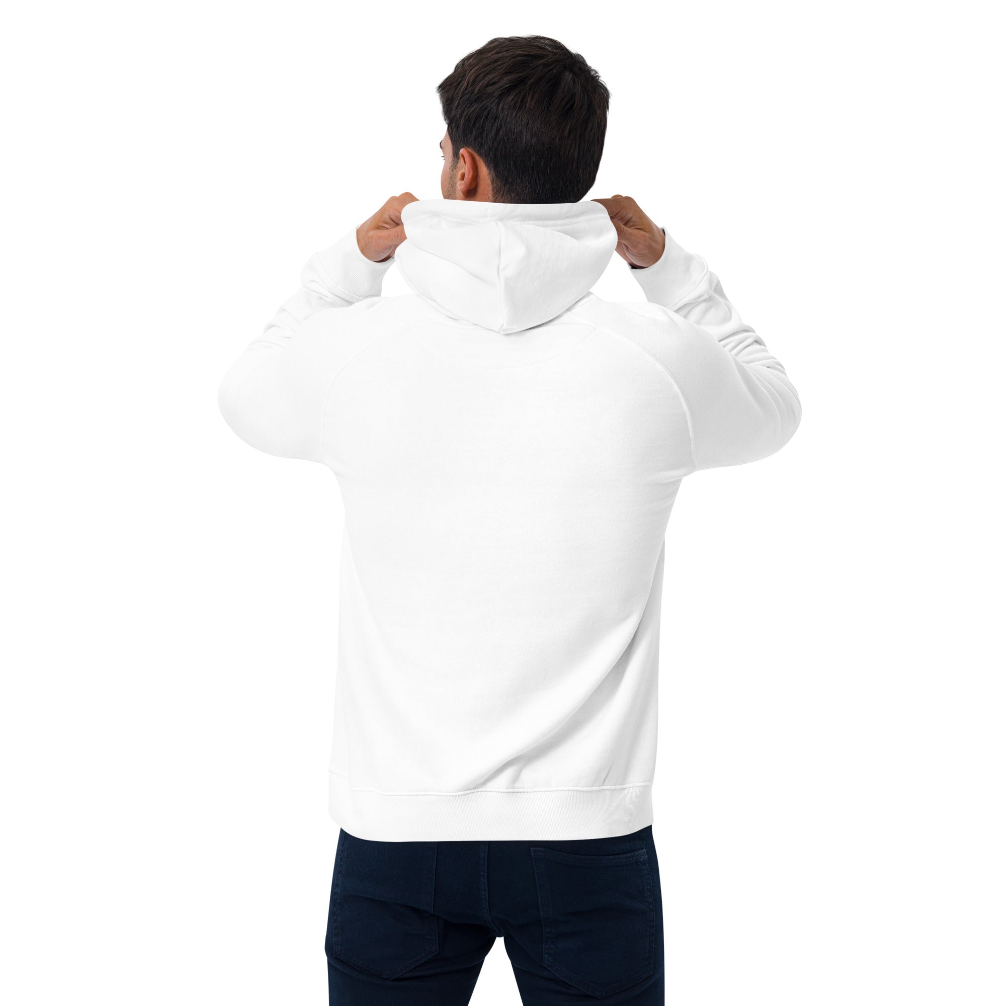 Unisex eco raglan hoodie Gondolas in the mist