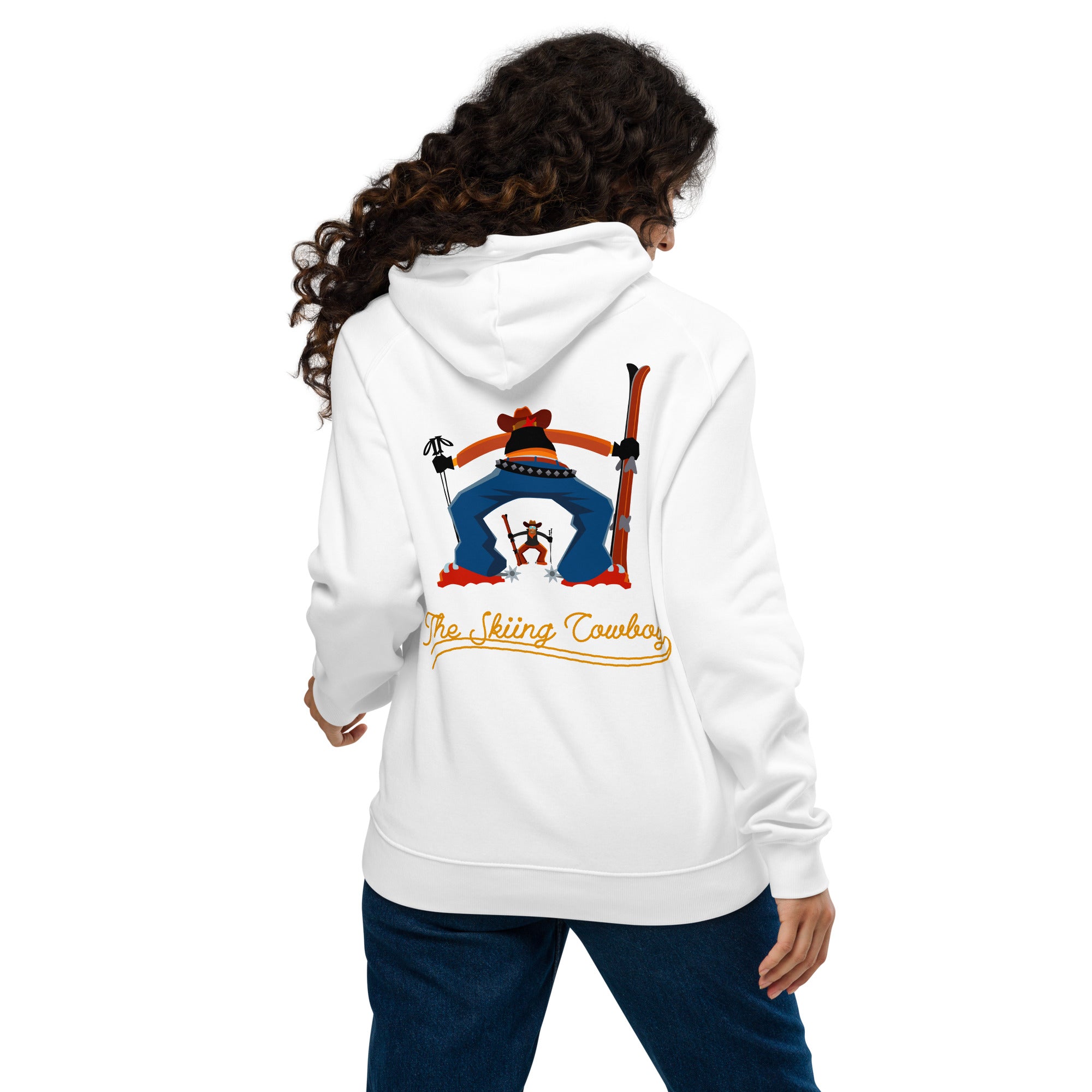 Unisex eco raglan hoodie Skiing Duel Outline (front & back)