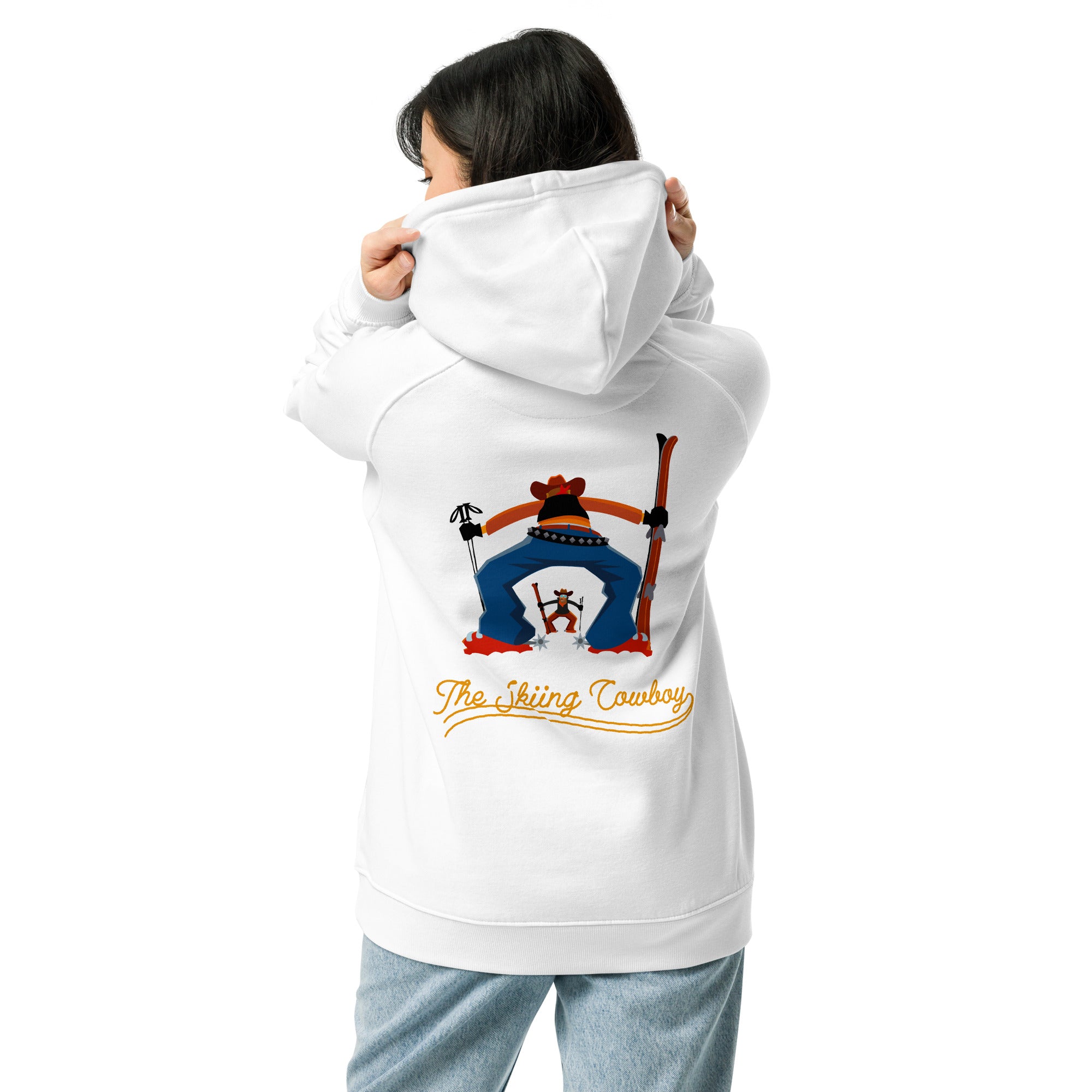 Unisex eco raglan hoodie Skiing Duel Outline (front & back)