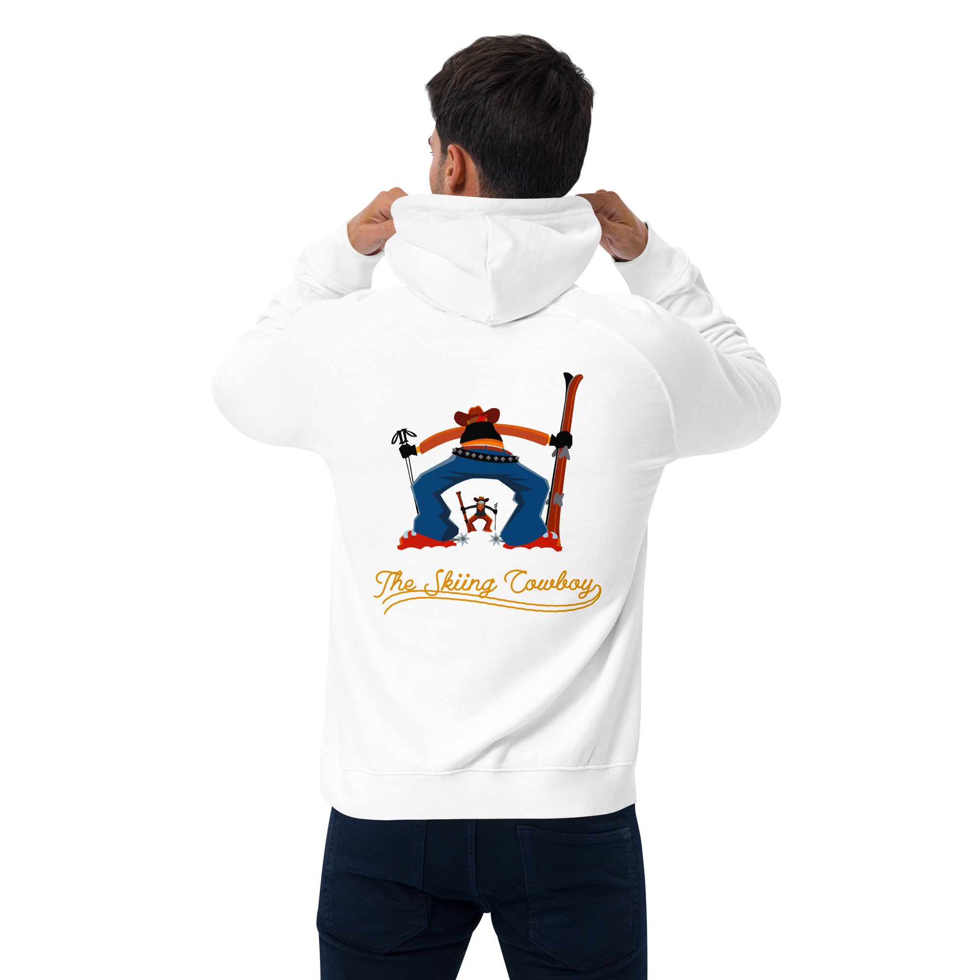 Unisex eco raglan hoodie Skiing Duel Outline (front & back)