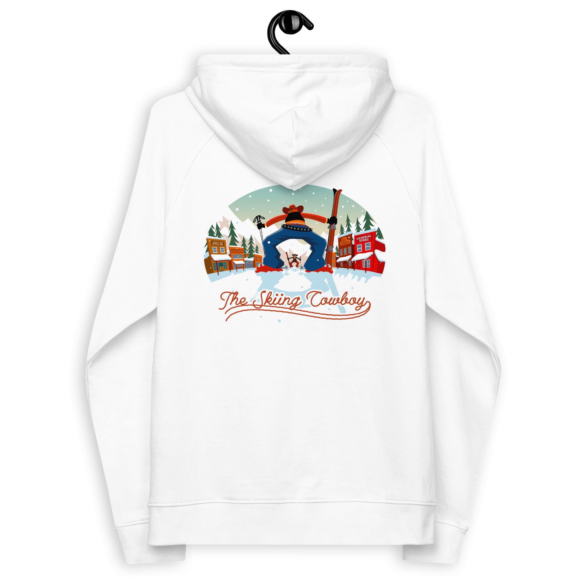 Unisex eco raglan hoodie Skiing Duel (front & back)