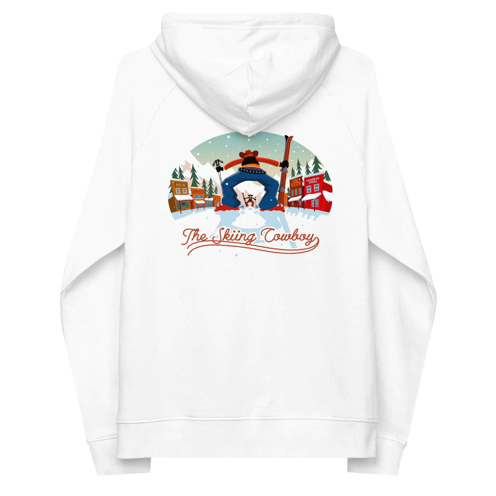 Unisex eco raglan hoodie Skiing Duel (front & back)