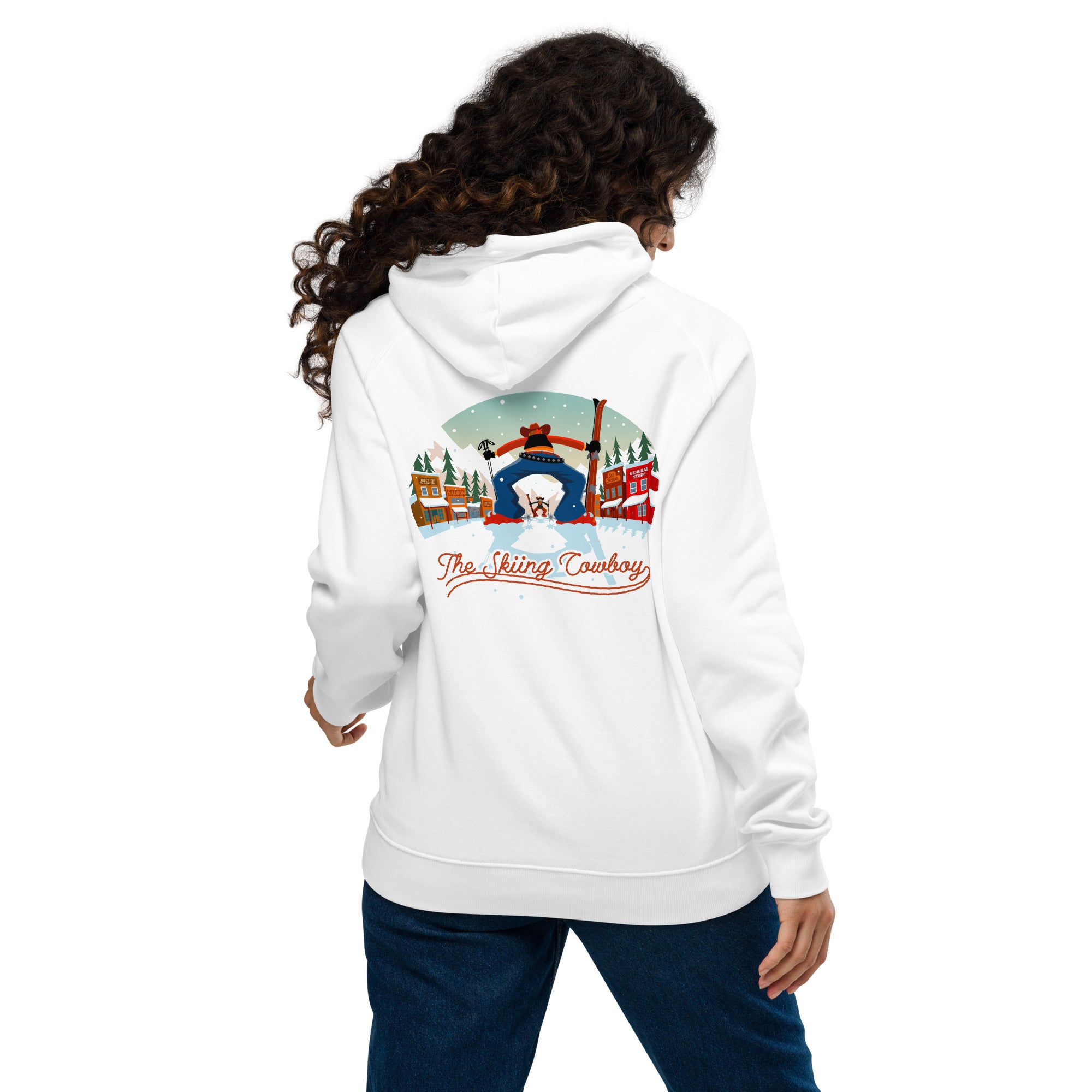 Unisex eco raglan hoodie Skiing Duel (front & back)