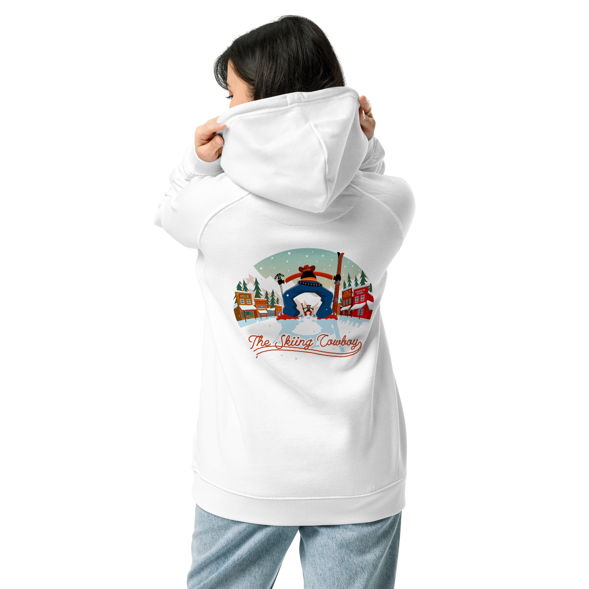 Unisex eco raglan hoodie Skiing Duel (front & back)