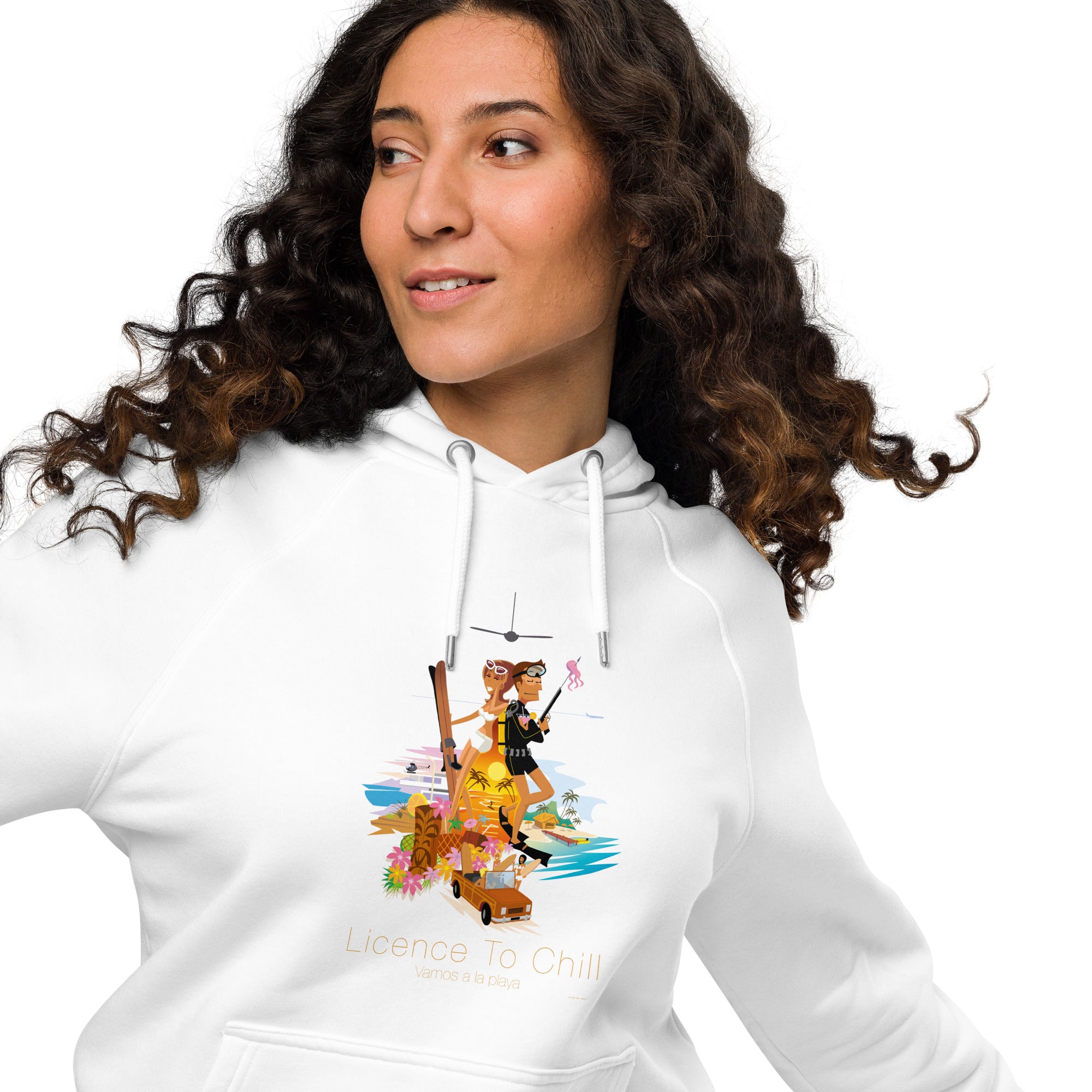 Unisex eco raglan hoodie License to Chill Vamos a la Playa