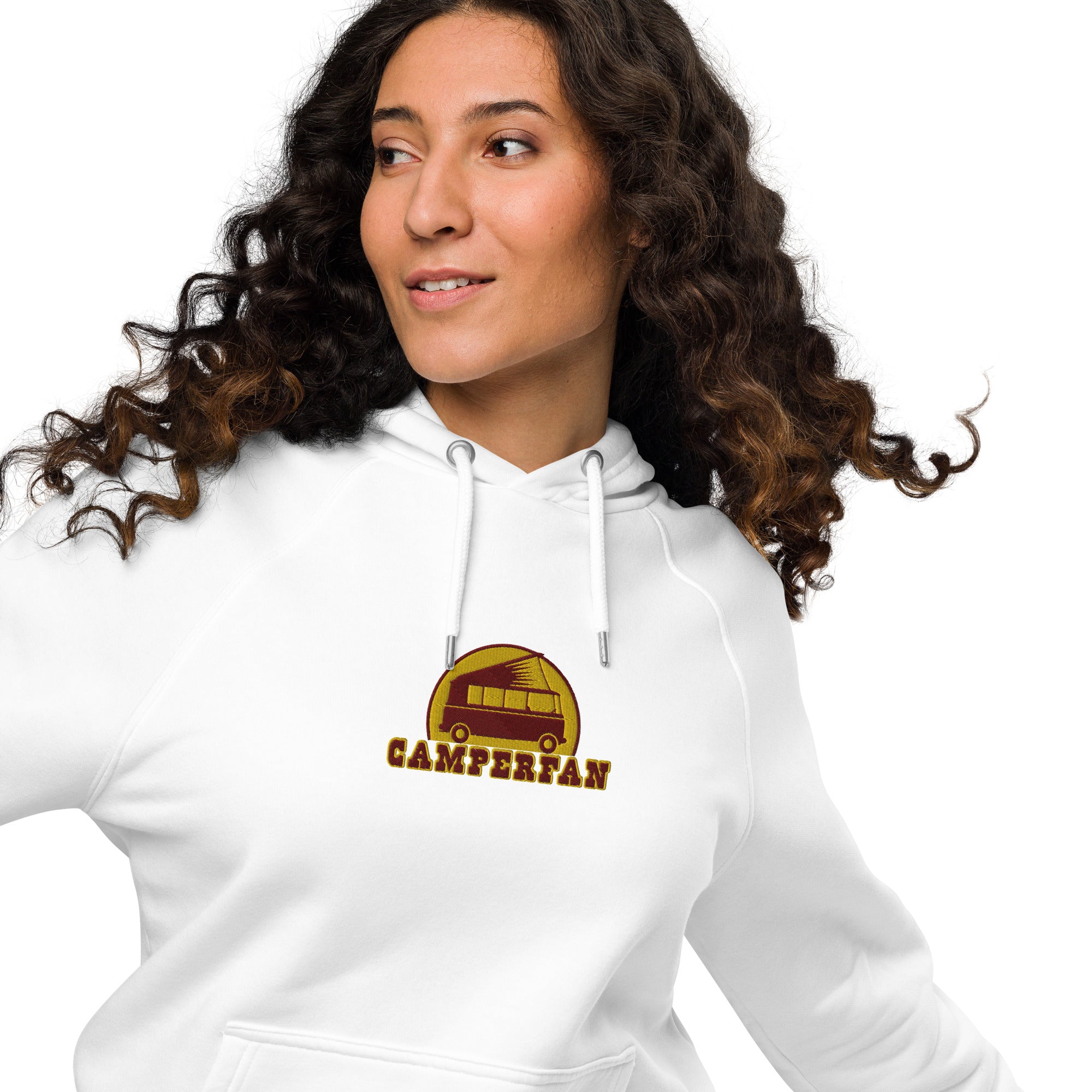 Sweat à capuche écologique Raglan unisexe Camperfan brodé marron/gold