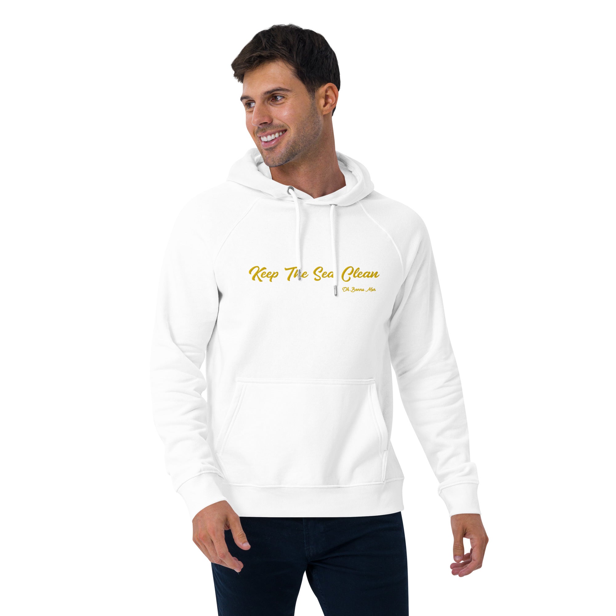 Sweat à capuche écologique Raglan unisexe Keep The Sea Clean grand motif brodé gold