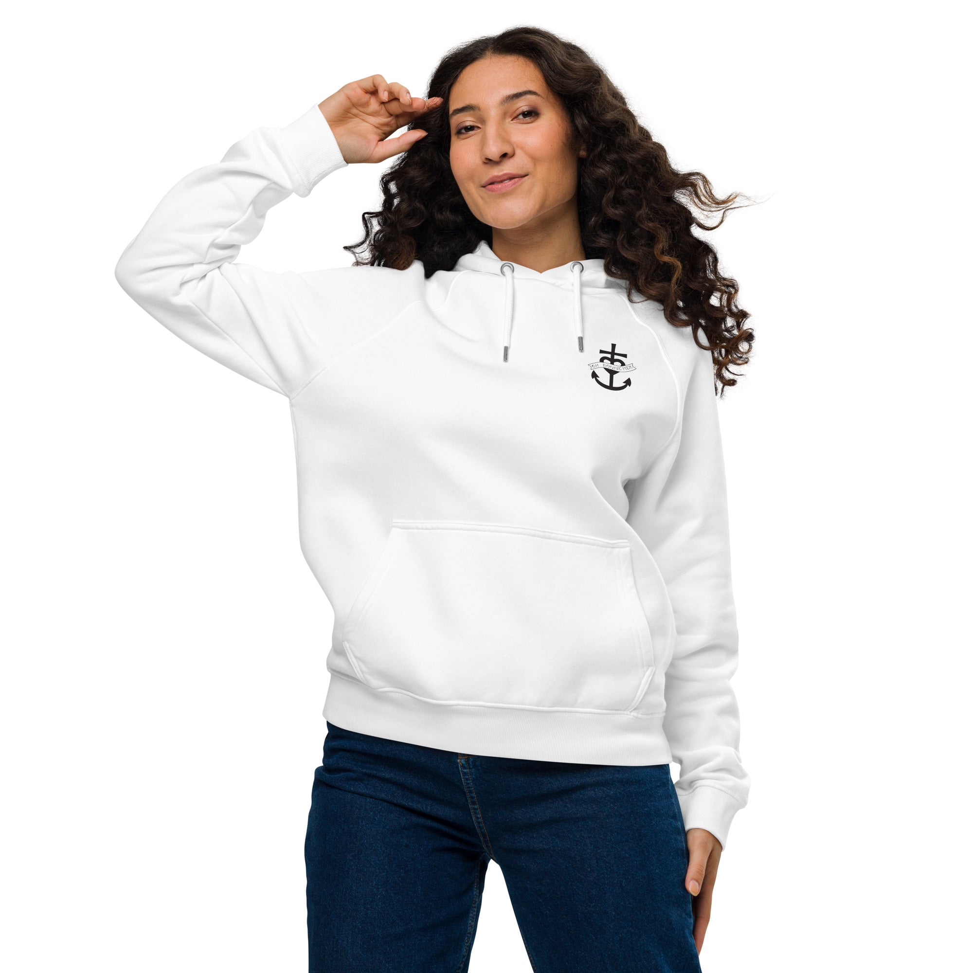 Unisex eco raglan hoodie Oh Bonne Mer 1 (front & back)