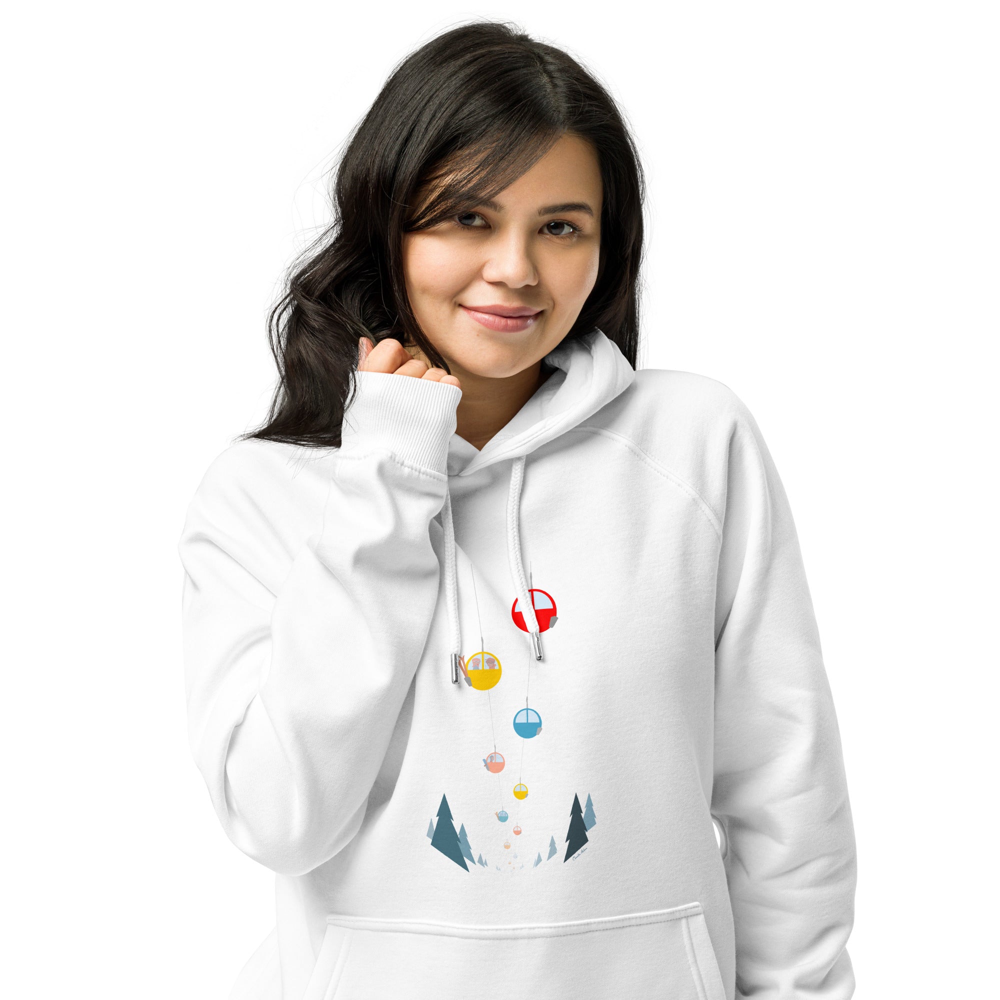 Unisex eco raglan hoodie Gondolas in the mist