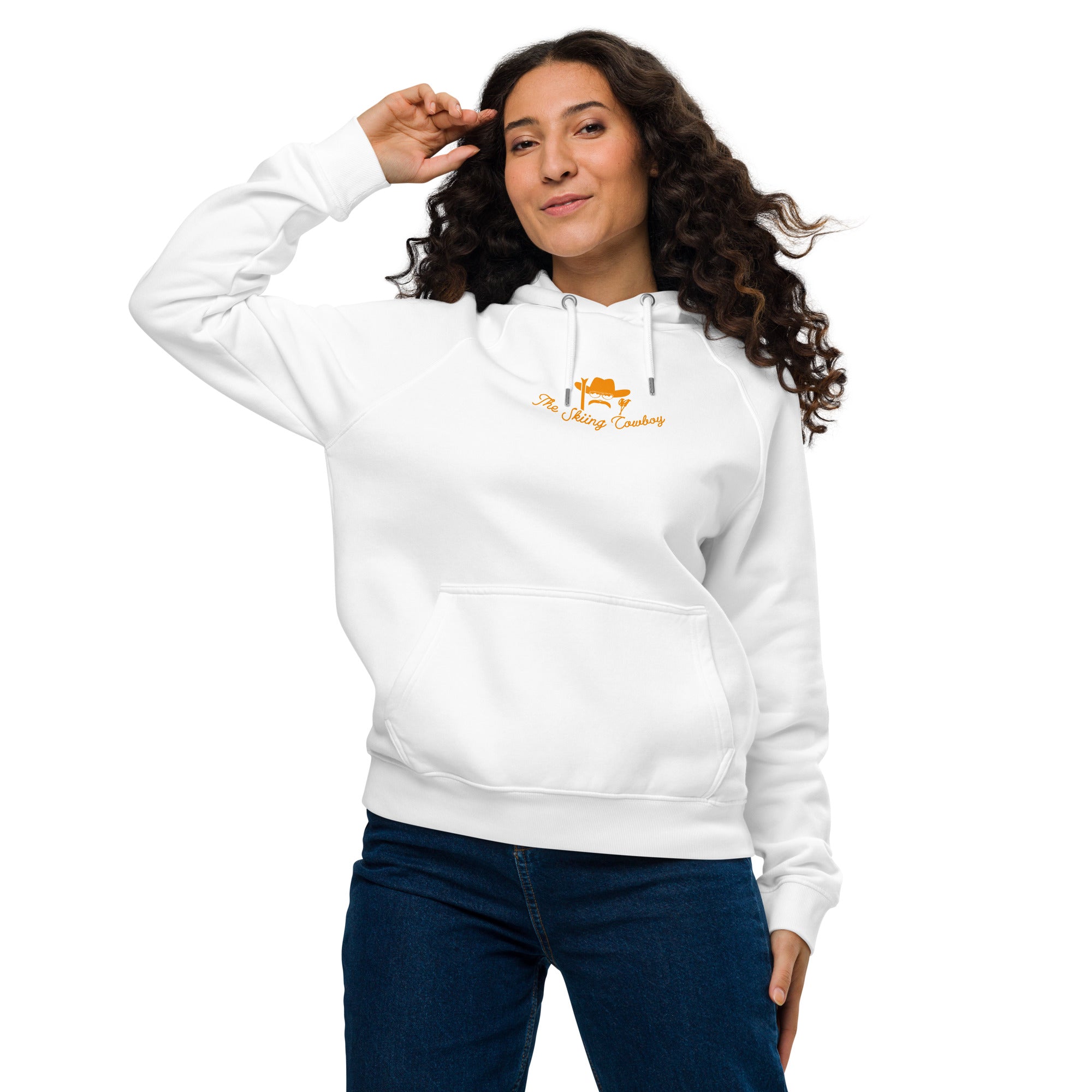 Unisex eco raglan hoodie Skiing Duel Outline (front & back)