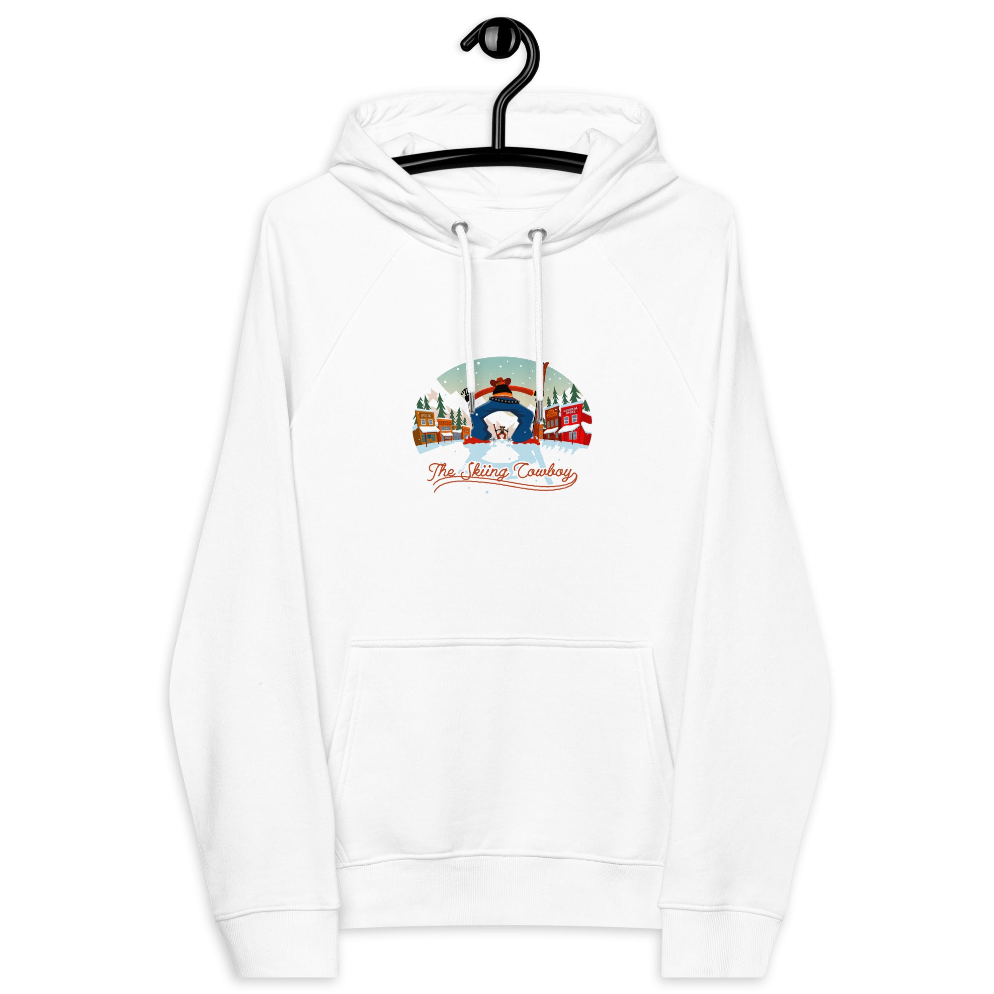 Unisex eco raglan hoodie Skiing Duel (front & back)