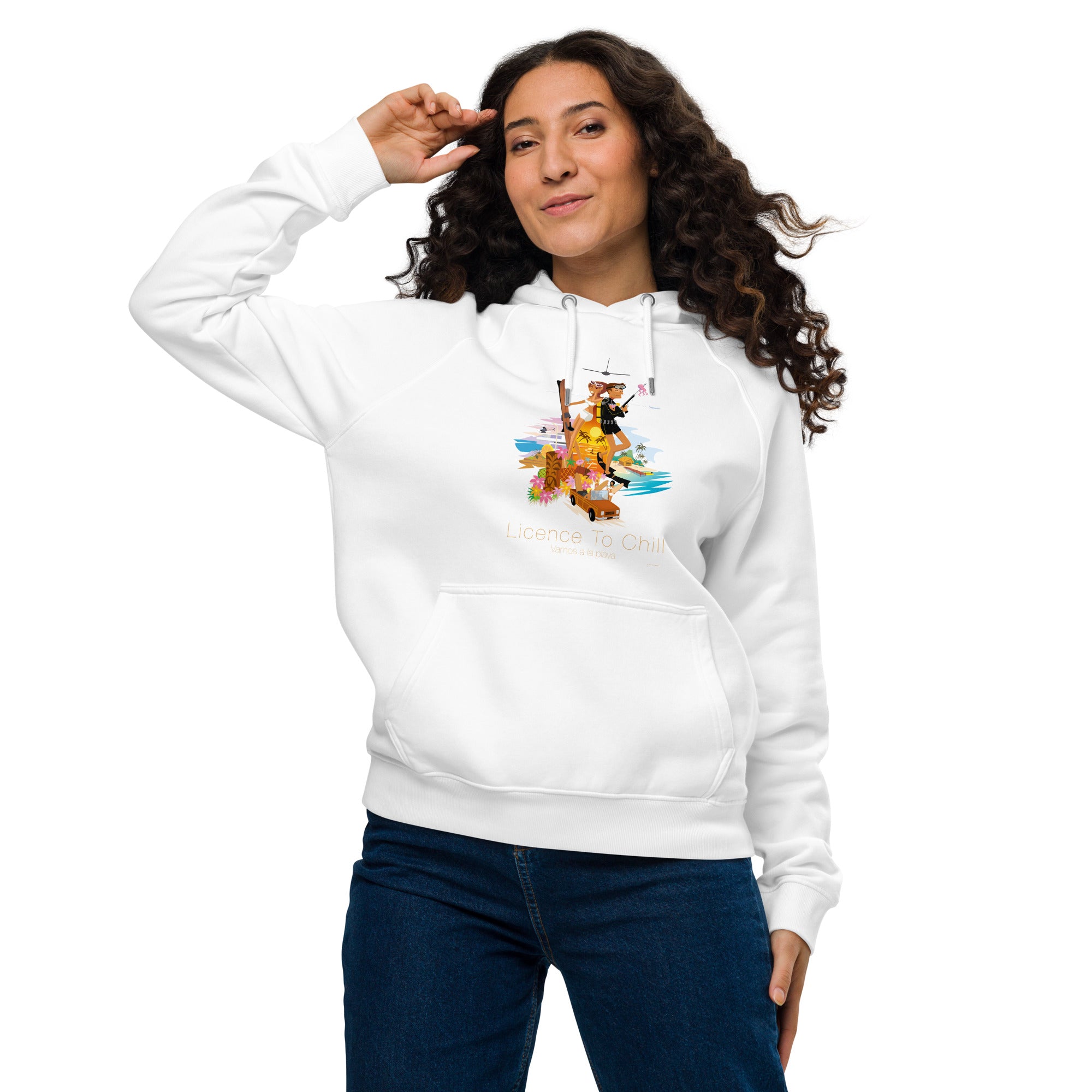 Unisex eco raglan hoodie License to Chill Vamos a la Playa