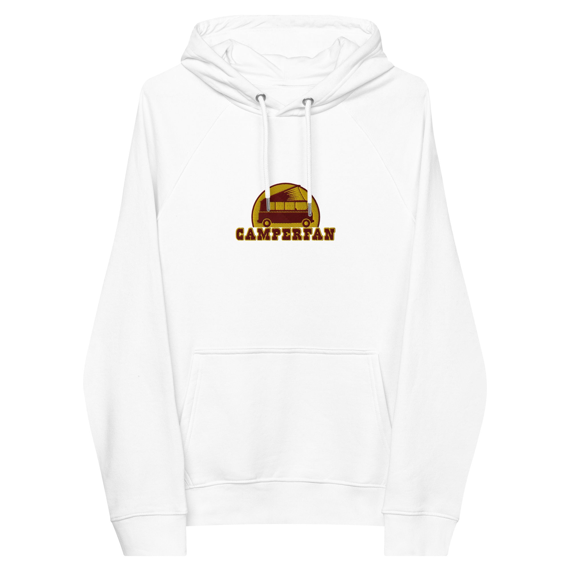 Unisex eco raglan hoodie maroon/gold embroidered pattern