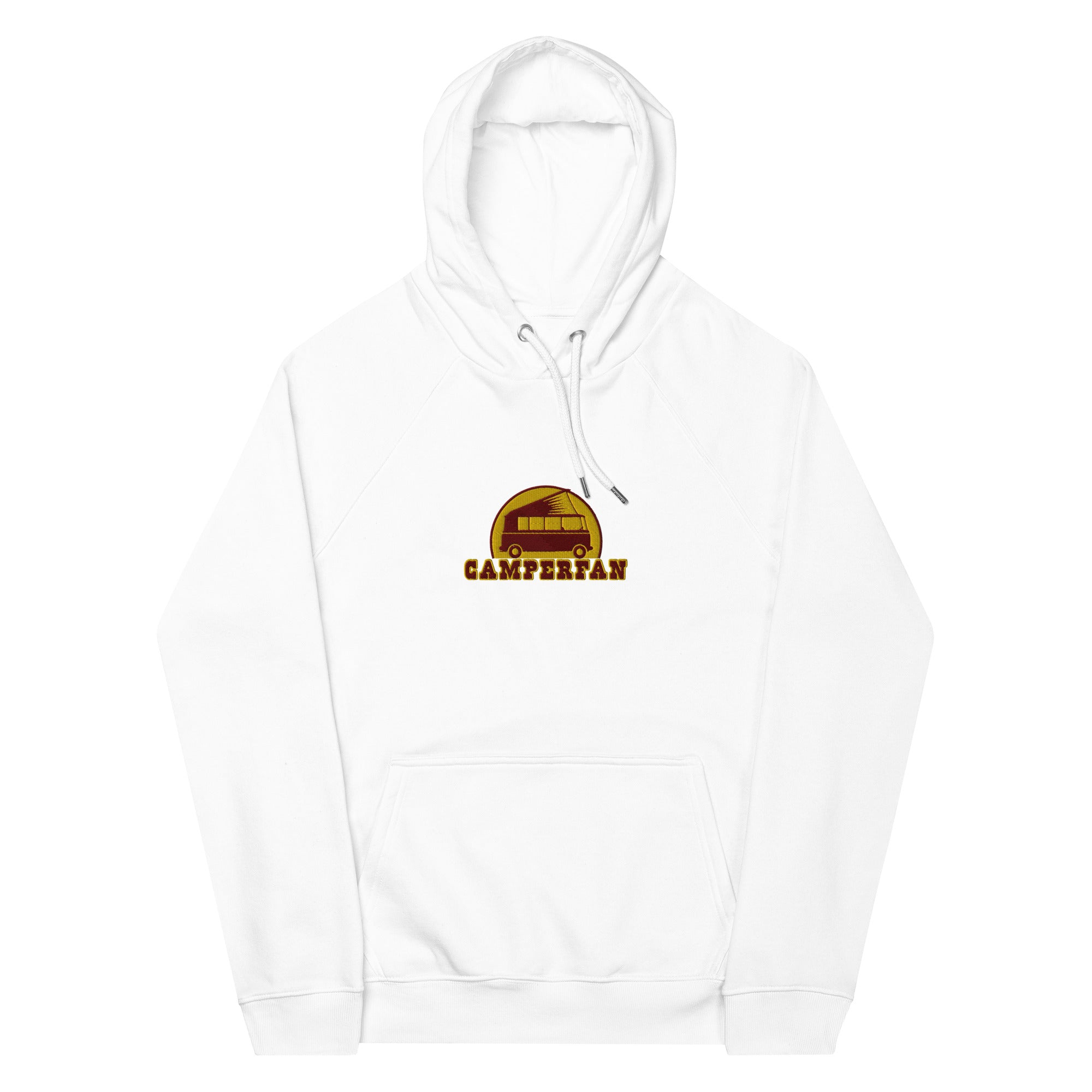 Unisex eco raglan hoodie maroon/gold embroidered pattern