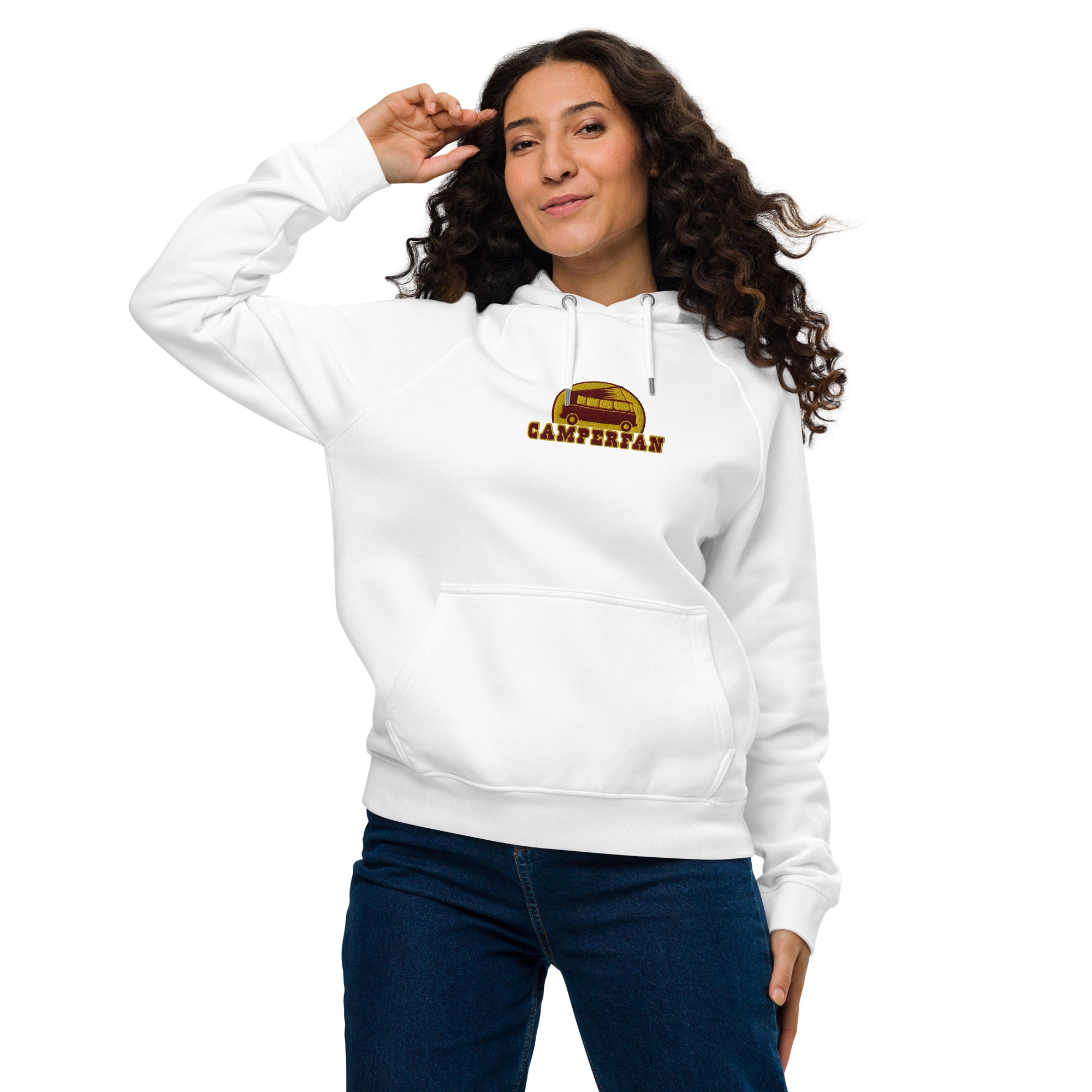 Unisex eco raglan hoodie maroon/gold embroidered pattern