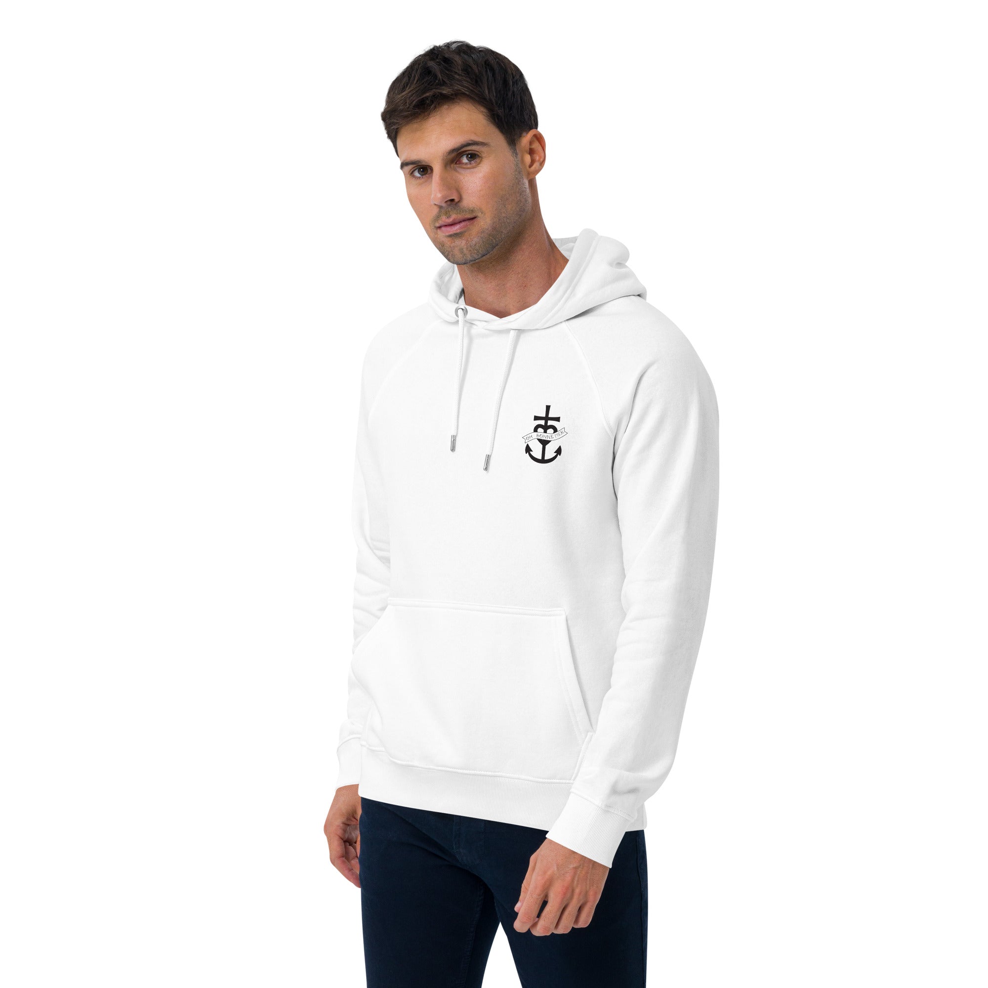 Unisex eco raglan hoodie Oh Bonne Mer 1 (front & back)