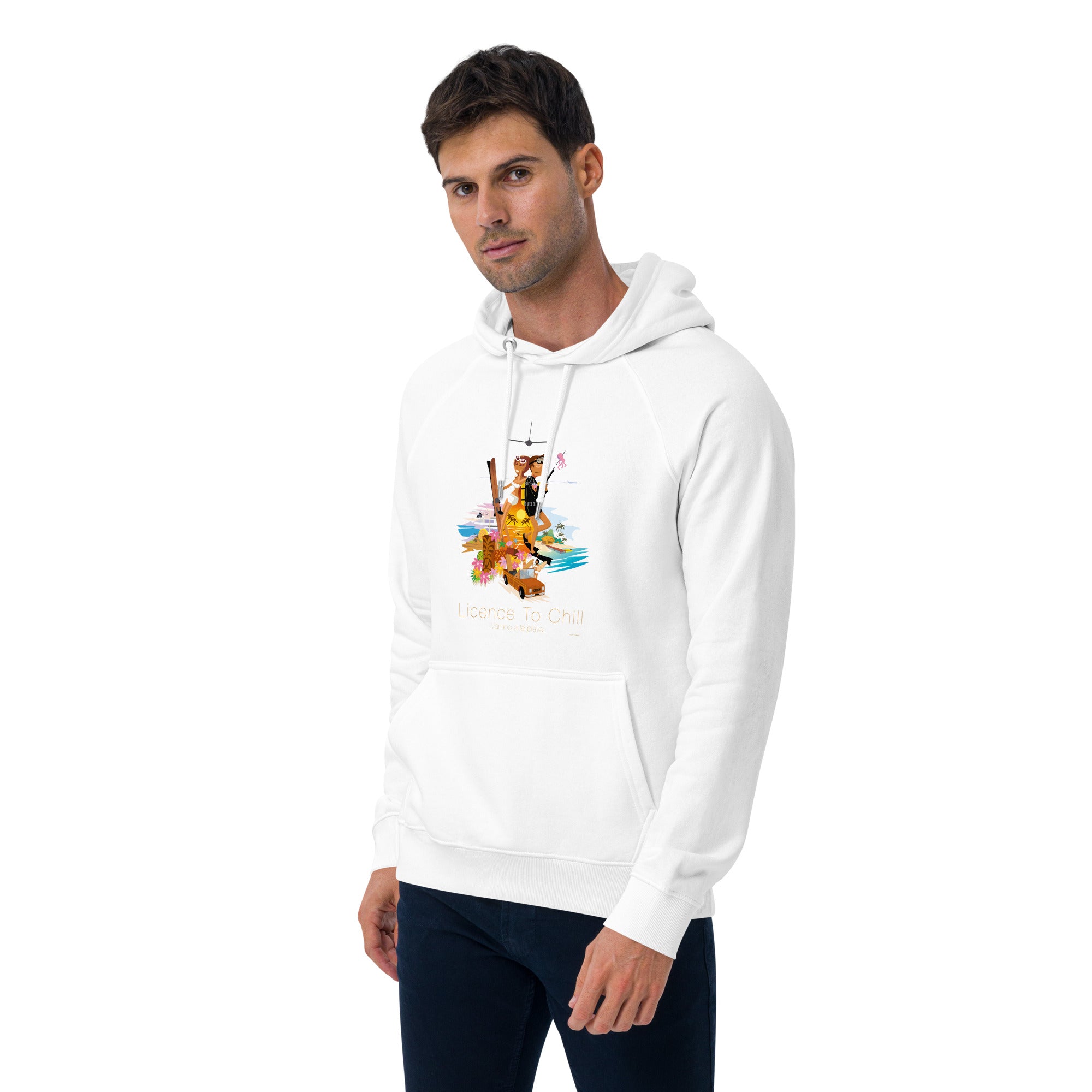 Unisex eco raglan hoodie License to Chill Vamos a la Playa