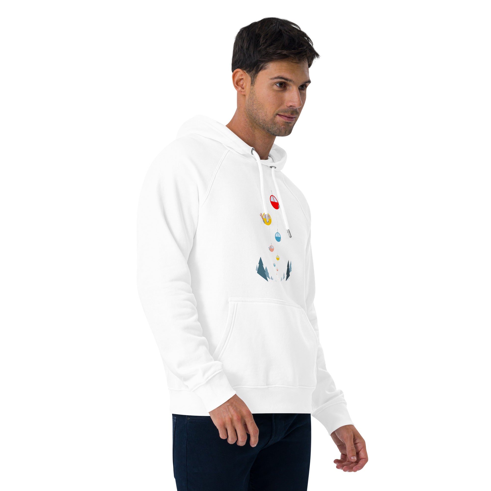 Unisex eco raglan hoodie Gondolas in the mist