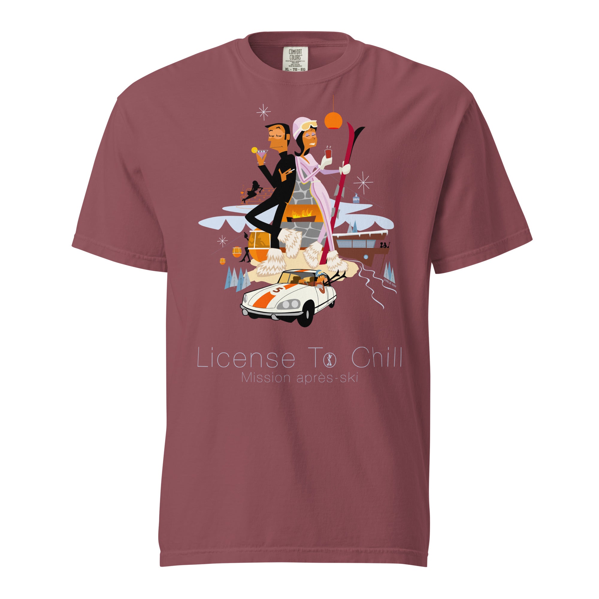 T-shirt teinté lourd unisexe License To Chill Mission Après-Ski sur rouges