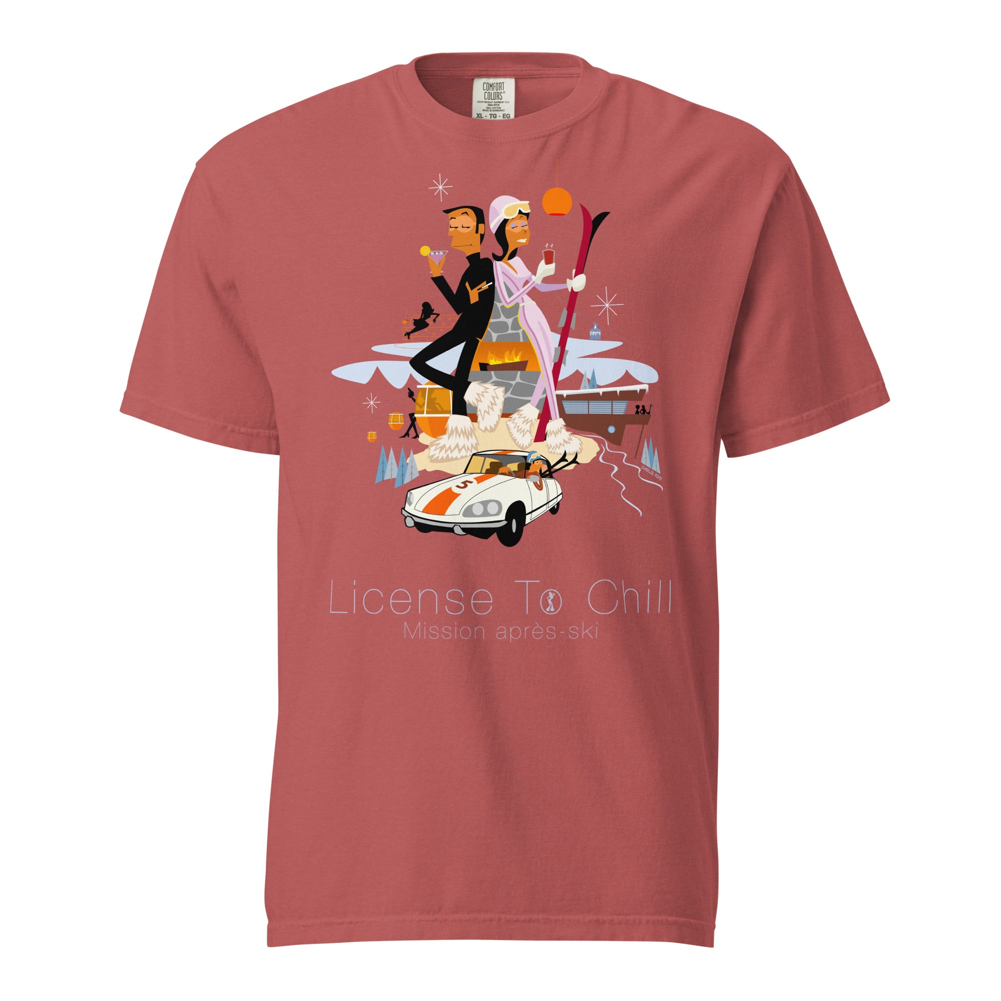 Unisex garment-dyed heavyweight t-shirt License To Chill Mission Après-Ski on reds