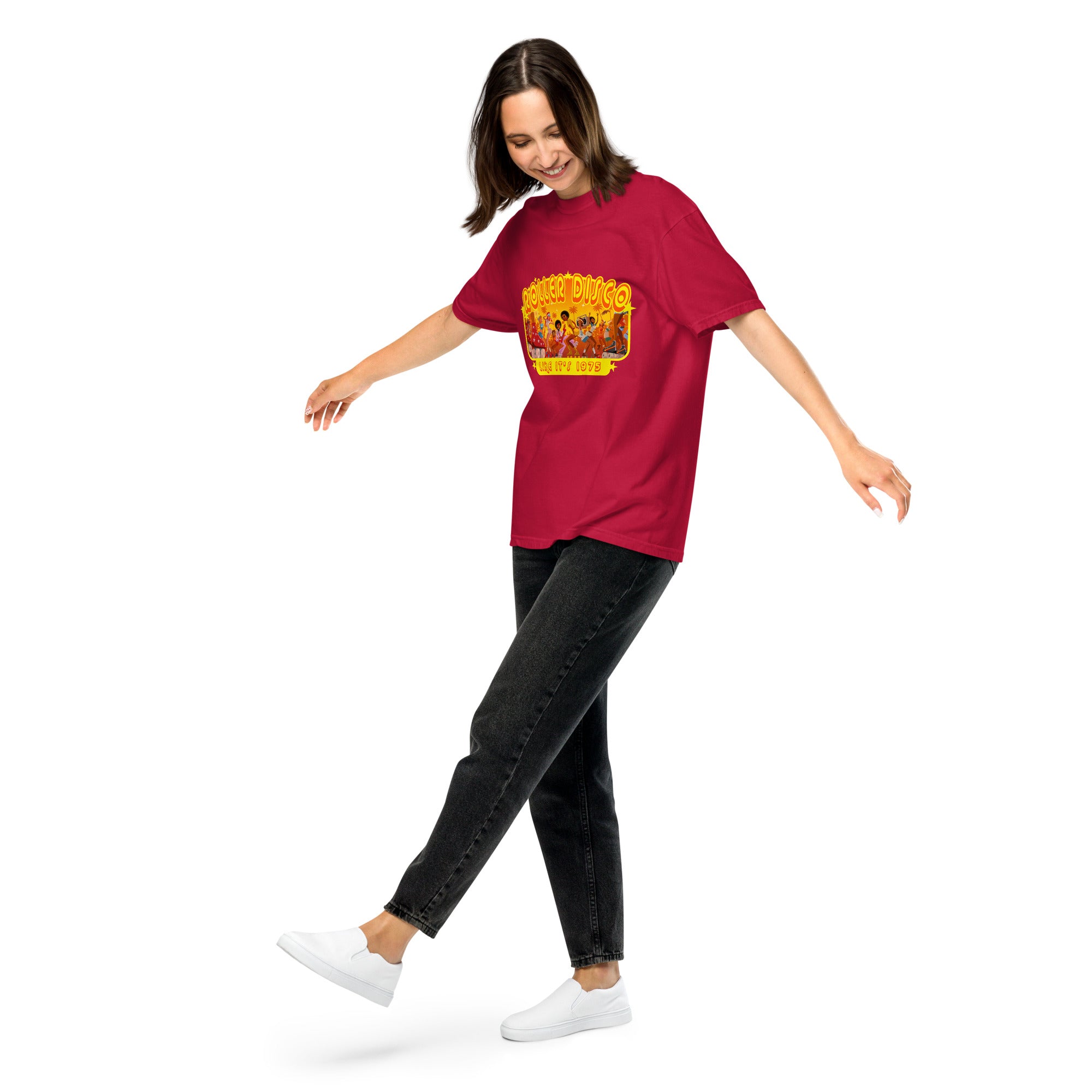 T-shirt teinté lourd unisexe Roller Disco sur rouges