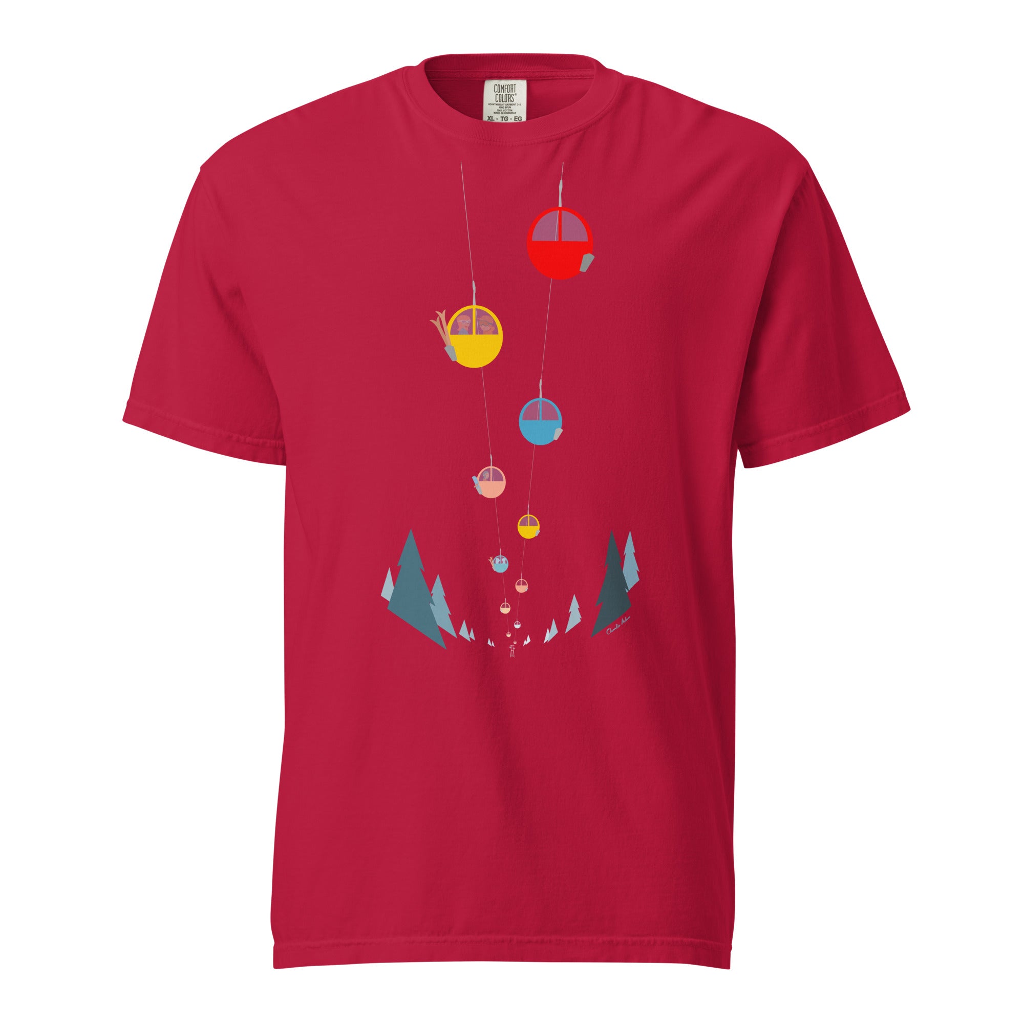 T-shirt teinté lourd unisexe Gondolas in the mist sur rouges