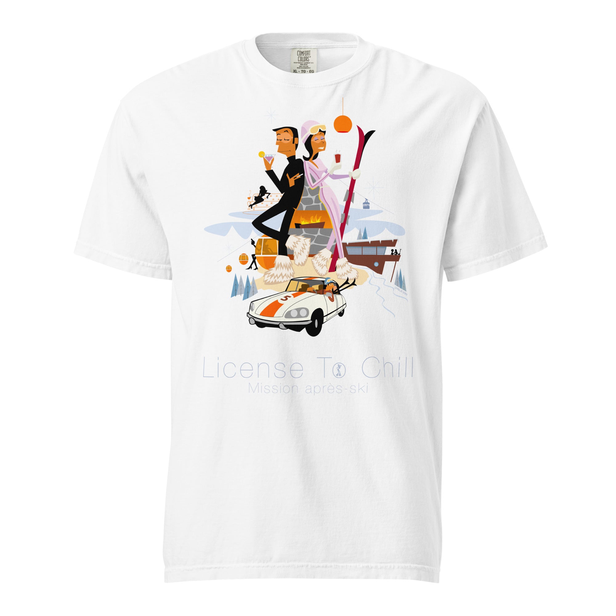 T-shirt teinté lourd unisexe License To Chill Mission Après-Ski sur couleurs claires